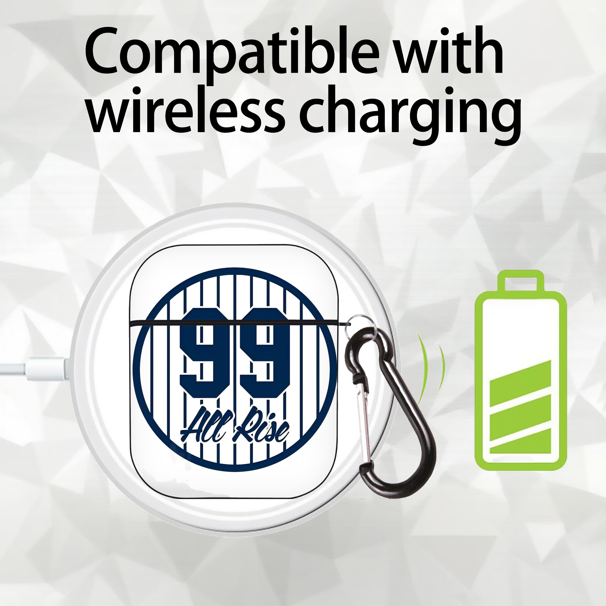 All Rice 99 Aaron Judge Pinstripe Number AirPods 2 Case Hard Shell Black, Flexible PC Material, Precise Cutouts, Full Protection, Anti-Fingerprint, Washable, Includes Keychain – Durable & Slim Design