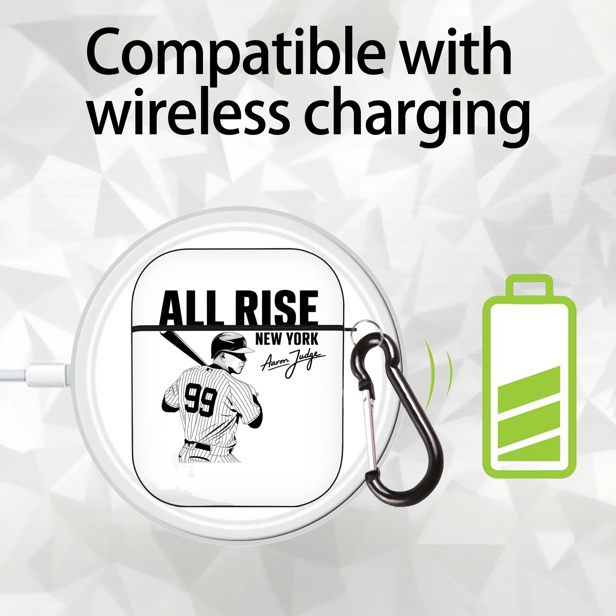 All Rise New York Aaron Judge 99 AirPods 2 Case Hard Shell Black, Flexible PC Material, Precise Cutouts, Full Protection, Anti-Fingerprint, Washable, Includes Keychain – Durable & Slim Design