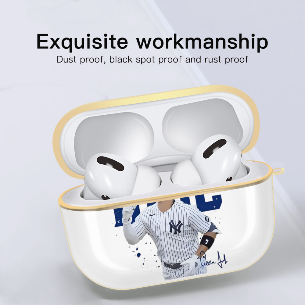Aaron Judge 99 All Rise Luxury Gold AirPods Pro Case With Keychain, Flexible PC Material, Full Protection, Precise Cutouts, Anti-Fingerprint, Washable, Durable Design
