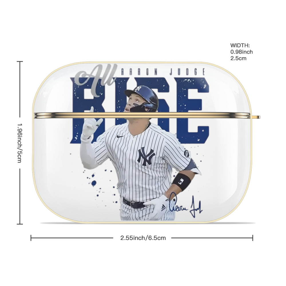 Aaron Judge 99 All Rise Luxury Gold AirPods Pro Case With Keychain, Flexible PC Material, Full Protection, Precise Cutouts, Anti-Fingerprint, Washable, Durable Design