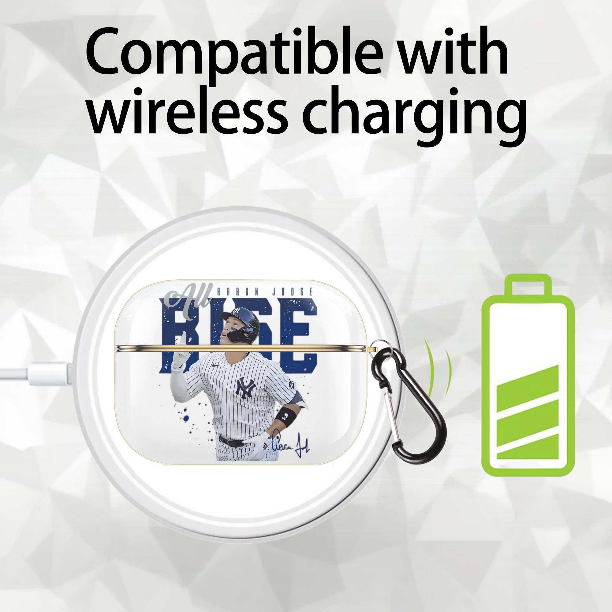 Aaron Judge 99 All Rise Luxury Gold AirPods Pro Case With Keychain, Flexible PC Material, Full Protection, Precise Cutouts, Anti-Fingerprint, Washable, Durable Design