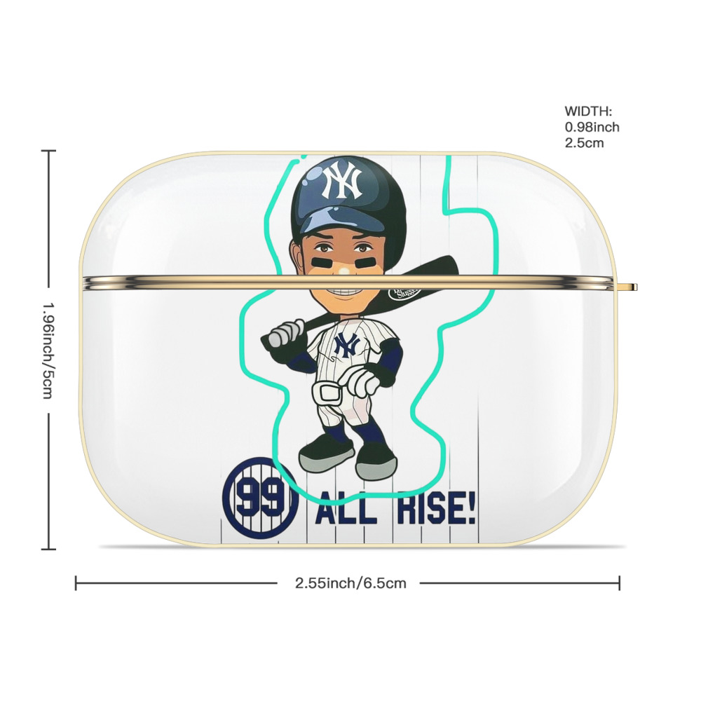 Aaron Judge 99 All Rise Cartoon Luxury Gold AirPods Pro Case With Keychain, Flexible PC Material, Full Protection, Precise Cutouts, Anti-Fingerprint, Washable, Durable Design