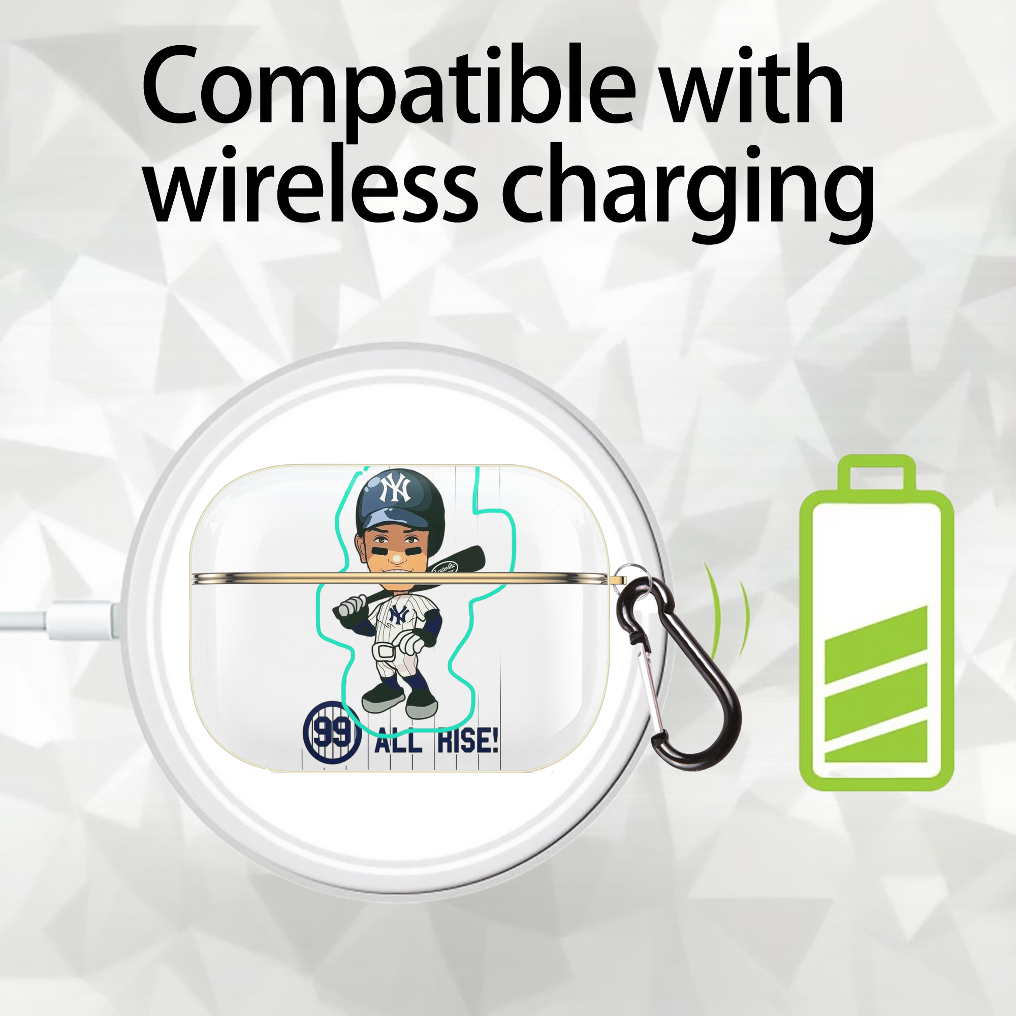 Aaron Judge 99 All Rise Cartoon Luxury Gold AirPods Pro Case With Keychain, Flexible PC Material, Full Protection, Precise Cutouts, Anti-Fingerprint, Washable, Durable Design