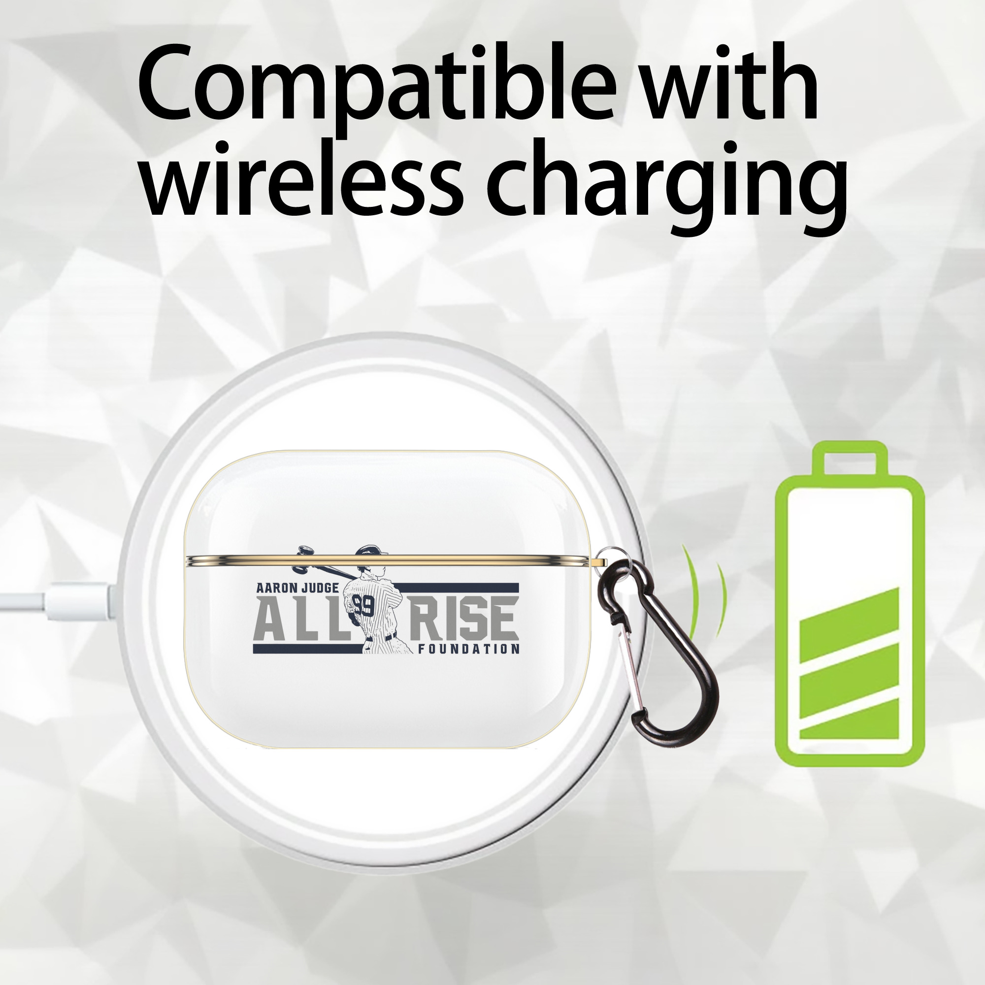 Aaron Judge All Rise Foundation Logo Luxury Gold AirPods Pro Case With Keychain, Flexible PC Material, Full Protection, Precise Cutouts, Anti-Fingerprint, Washable, Durable Design