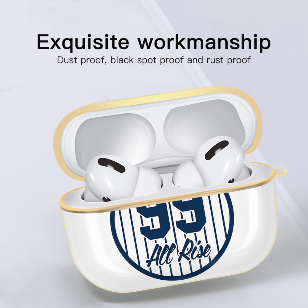 All Rice 99 Aaron Judge Pinstripe Number Luxury Gold AirPods Pro Case With Keychain, Flexible PC Material, Full Protection, Precise Cutouts, Anti-Fingerprint, Washable, Durable Design