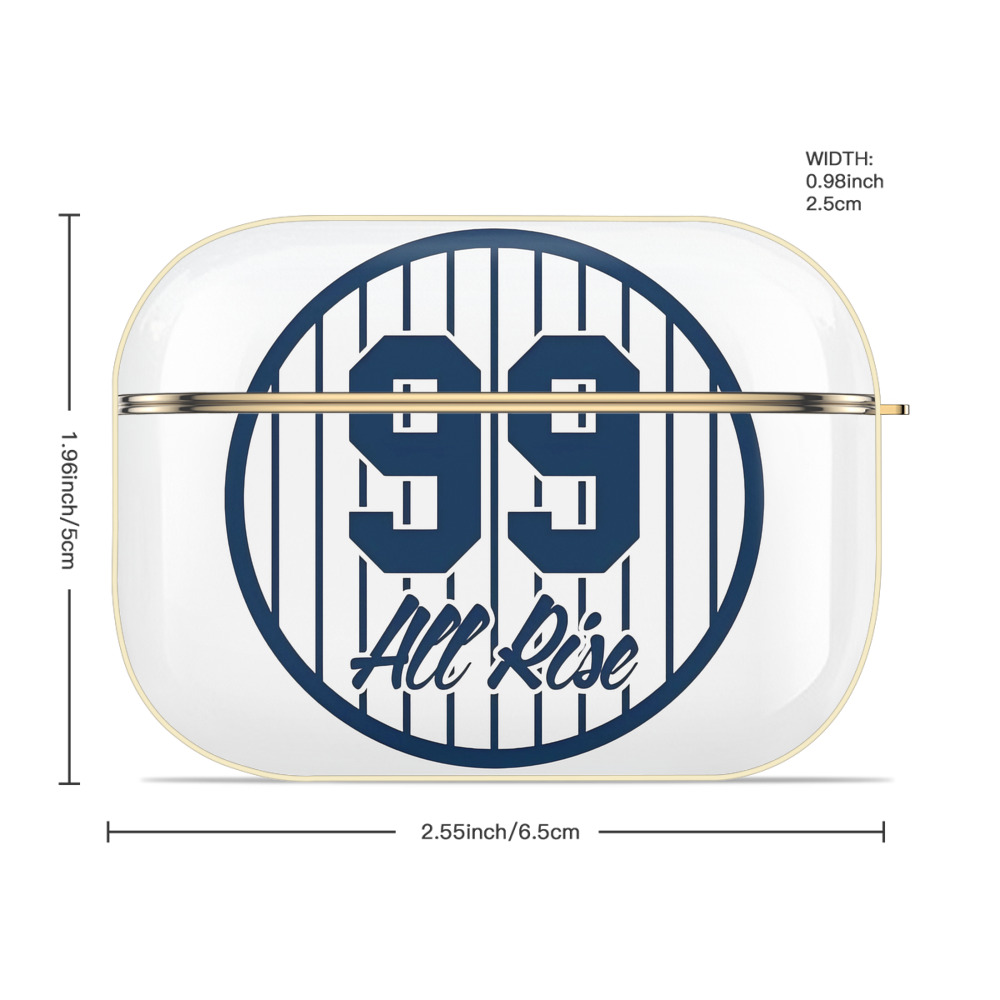 All Rice 99 Aaron Judge Pinstripe Number Luxury Gold AirPods Pro Case With Keychain, Flexible PC Material, Full Protection, Precise Cutouts, Anti-Fingerprint, Washable, Durable Design