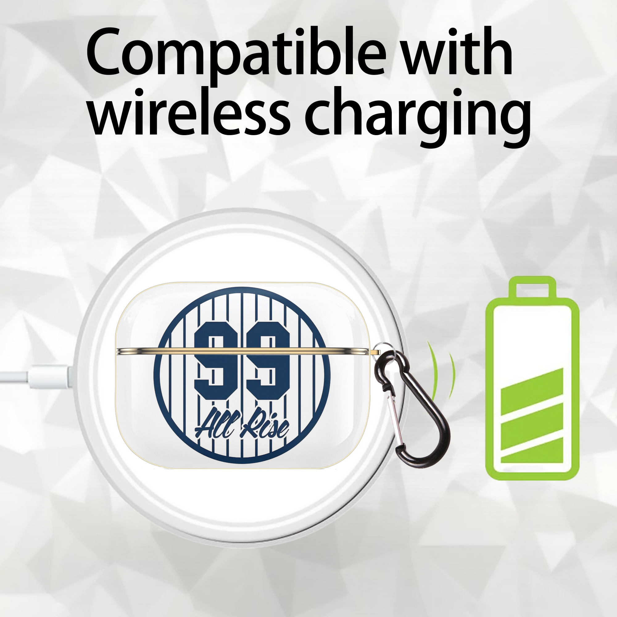 All Rice 99 Aaron Judge Pinstripe Number Luxury Gold AirPods Pro Case With Keychain, Flexible PC Material, Full Protection, Precise Cutouts, Anti-Fingerprint, Washable, Durable Design