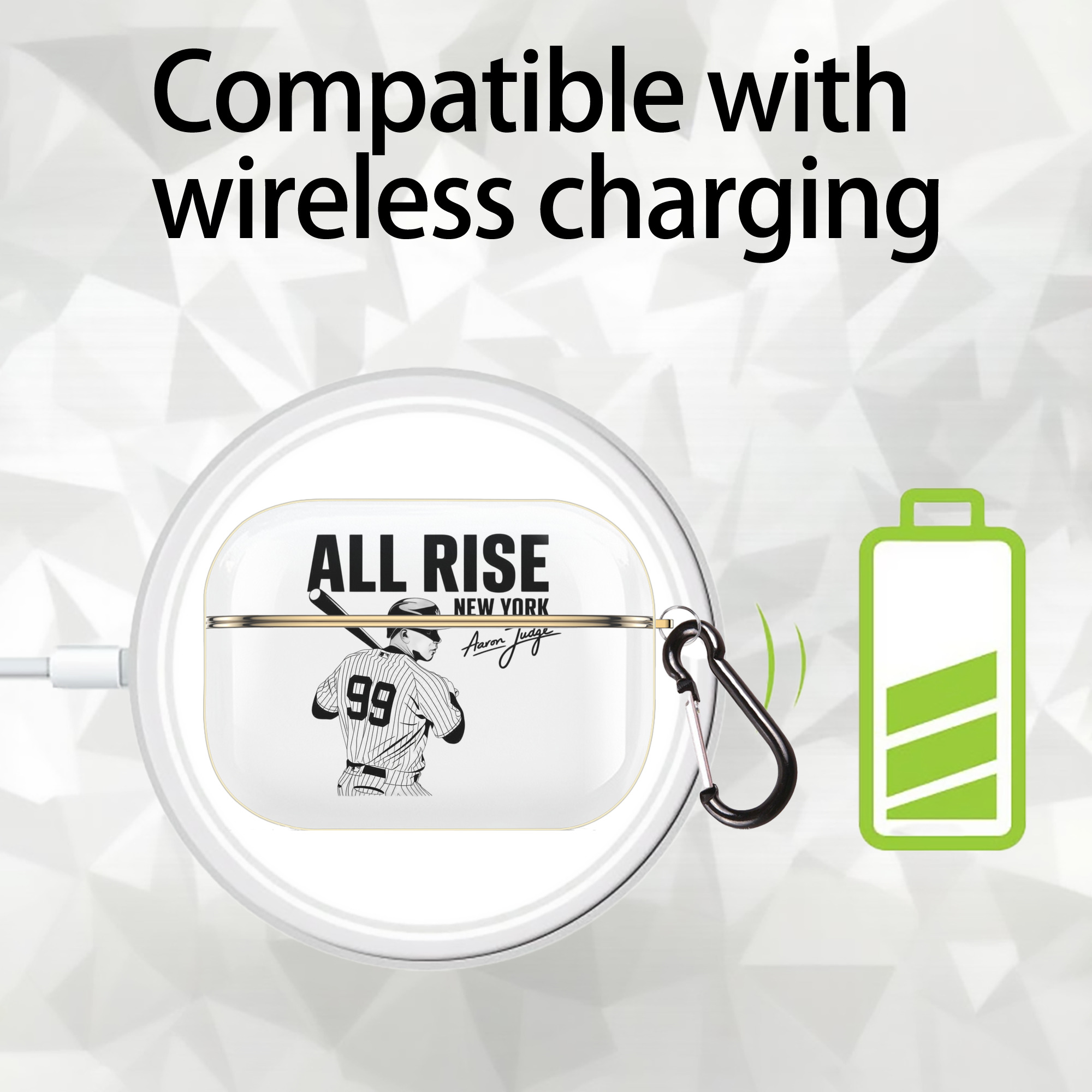 All Rise New York Aaron Judge 99 Luxury Gold AirPods Pro Case With Keychain, Flexible PC Material, Full Protection, Precise Cutouts, Anti-Fingerprint, Washable, Durable Design