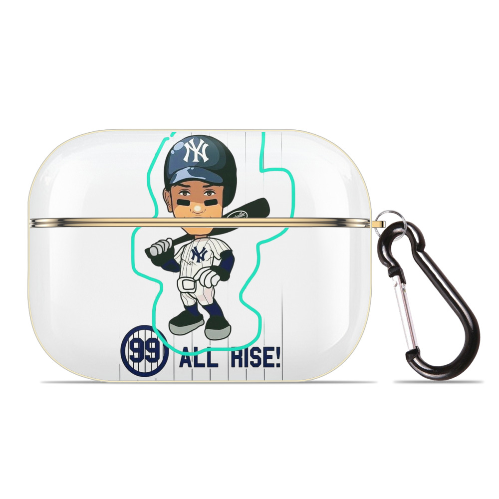 Aaron Judge 99 All Rise Cartoon Luxury Gold AirPods Pro Case With Keychain, Flexible PC Material, Full Protection, Precise Cutouts, Anti-Fingerprint, Washable, Durable Design