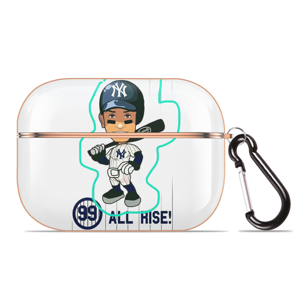 Aaron Judge 99 All Rise Cartoon AirPods Pro Protective Case Rose Gold, Flexible PC Material, Precise Fit, Anti-Slip Cover, Full Protection, Fingerprint Resistant, Washable With Keychain