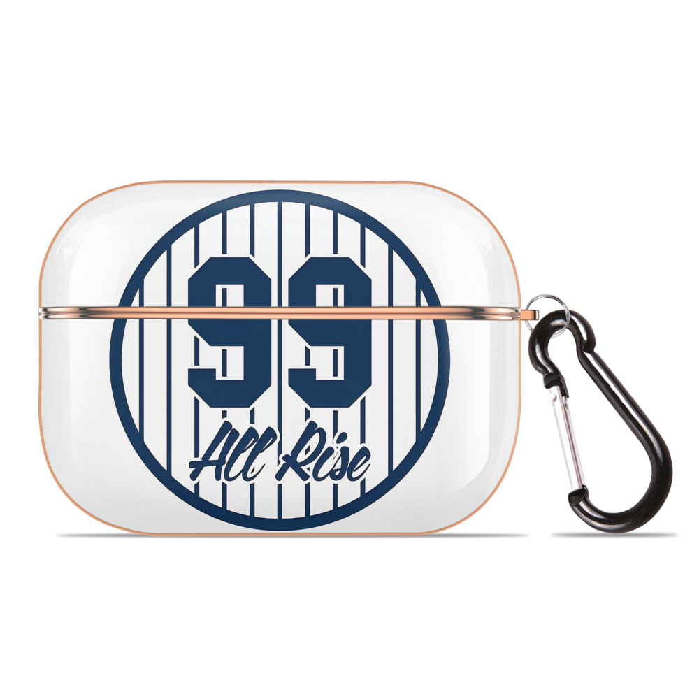 All Rice 99 Aaron Judge Pinstripe Number AirPods Pro Protective Case Rose Gold, Flexible PC Material, Precise Fit, Anti-Slip Cover, Full Protection, Fingerprint Resistant, Washable With Keychain