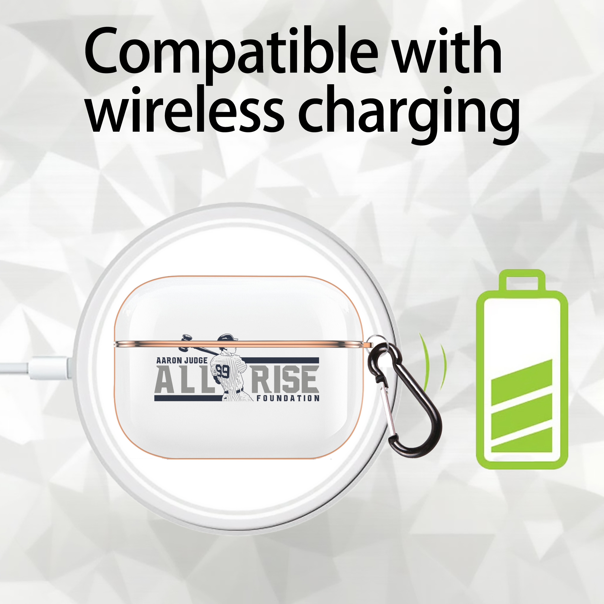 Aaron Judge All Rise Foundation Logo AirPods Pro Protective Case Rose Gold, Flexible PC Material, Precise Fit, Anti-Slip Cover, Full Protection, Fingerprint Resistant, Washable With Keychain