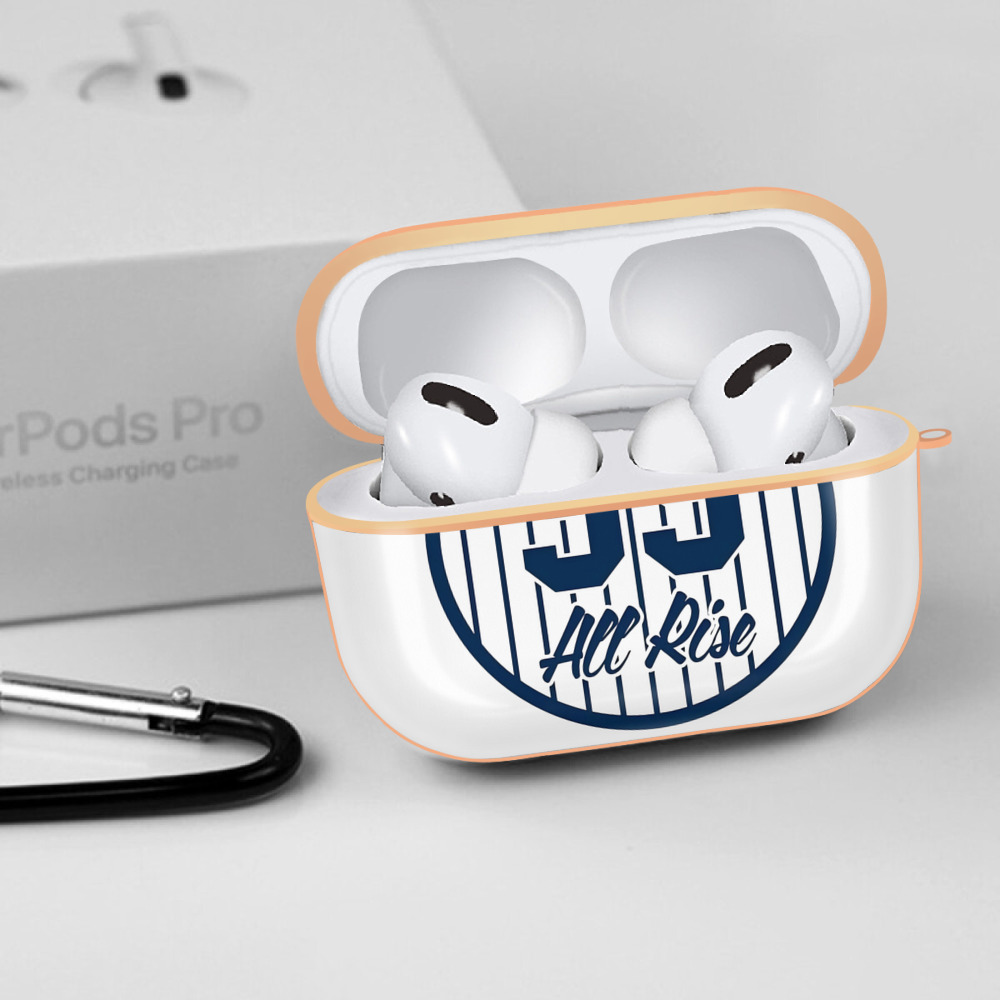 All Rice 99 Aaron Judge Pinstripe Number AirPods Pro Protective Case Rose Gold, Flexible PC Material, Precise Fit, Anti-Slip Cover, Full Protection, Fingerprint Resistant, Washable With Keychain