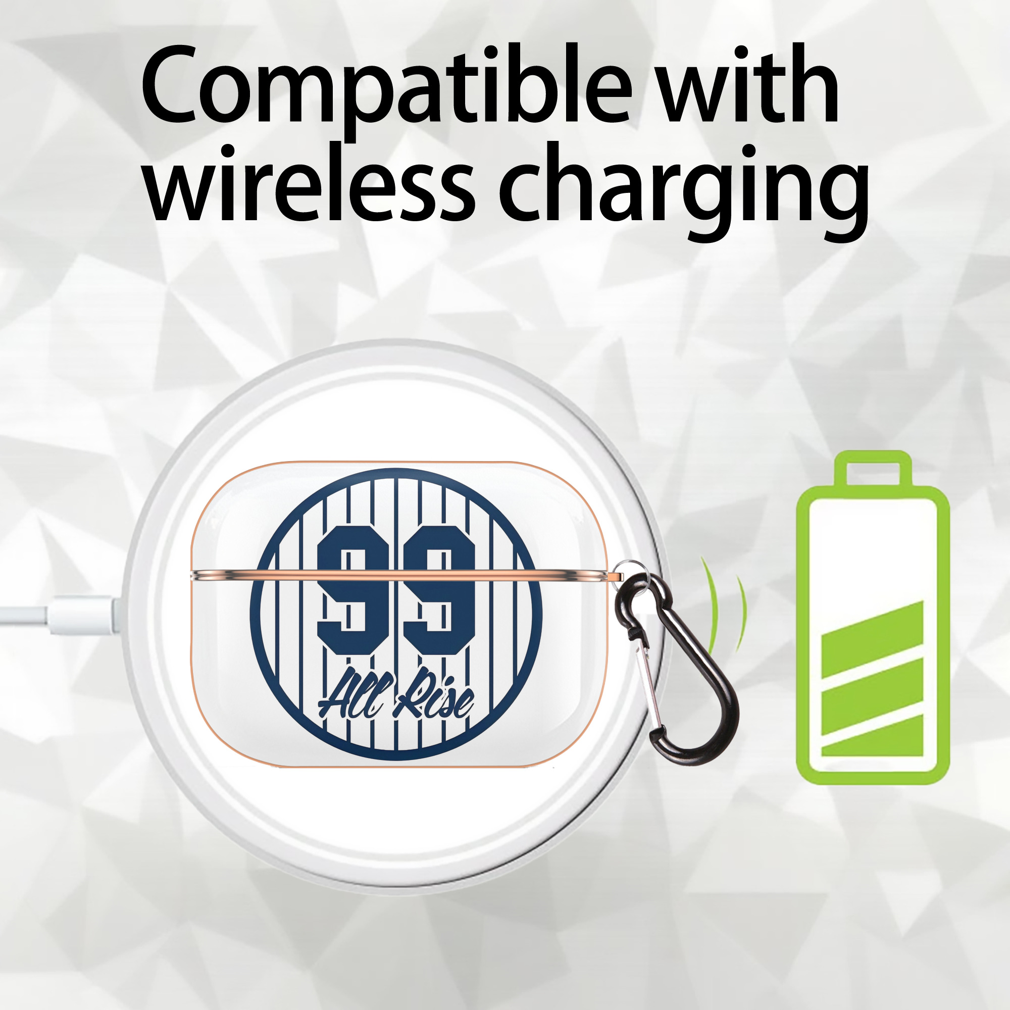 All Rice 99 Aaron Judge Pinstripe Number AirPods Pro Protective Case Rose Gold, Flexible PC Material, Precise Fit, Anti-Slip Cover, Full Protection, Fingerprint Resistant, Washable With Keychain