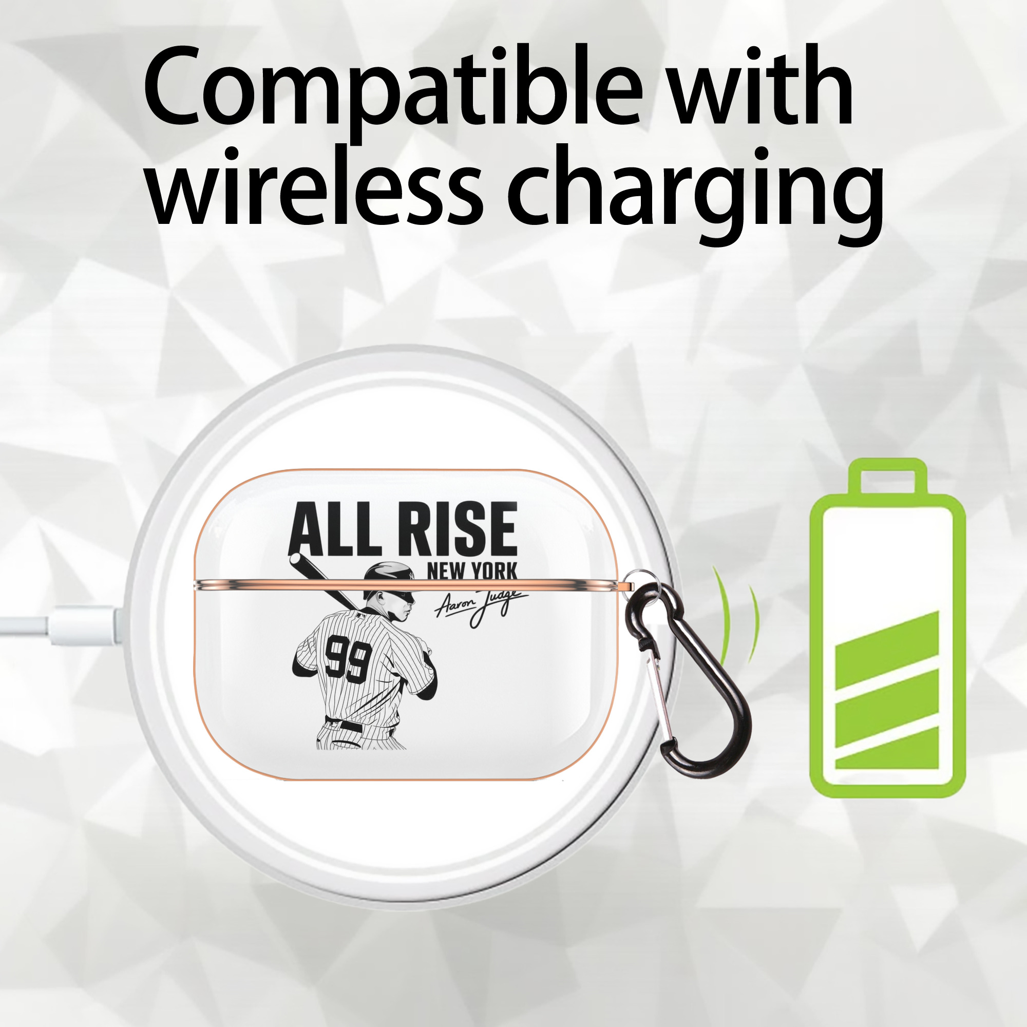 All Rise New York Aaron Judge 99 AirPods Pro Protective Case Rose Gold, Flexible PC Material, Precise Fit, Anti-Slip Cover, Full Protection, Fingerprint Resistant, Washable With Keychain