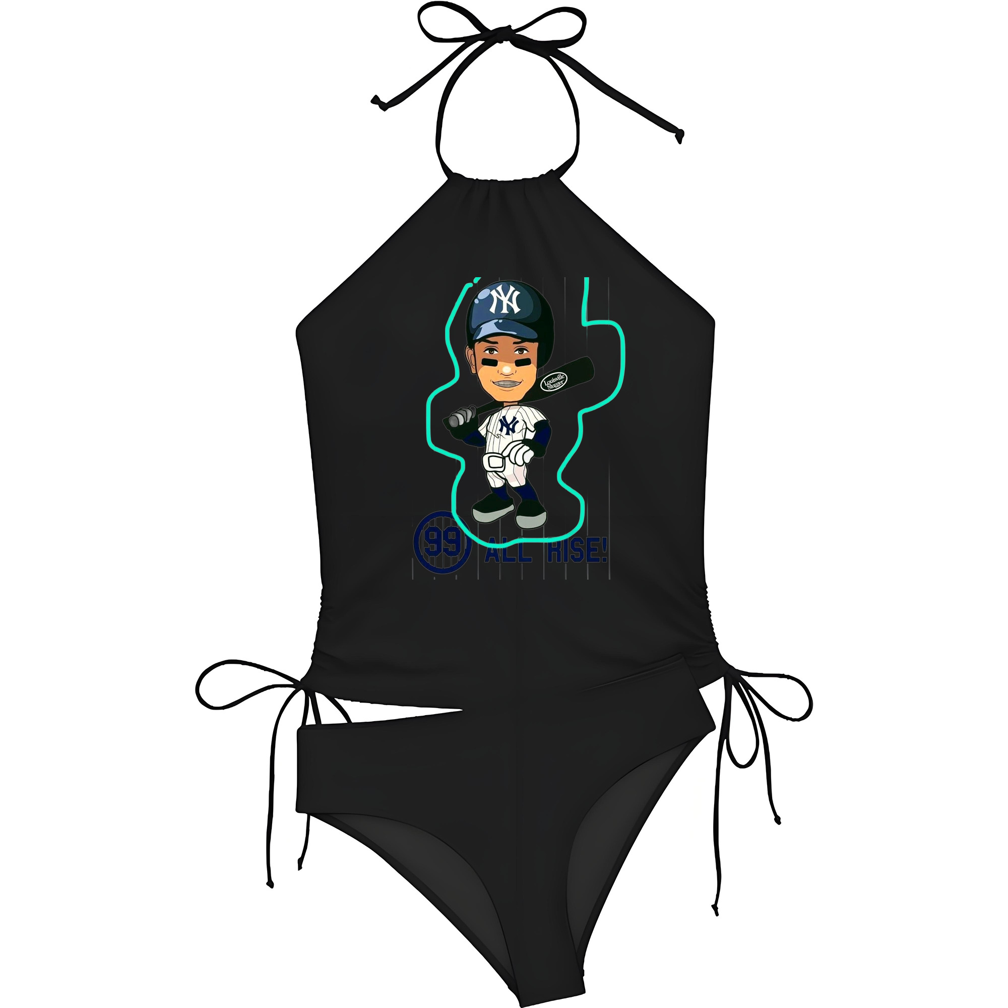 Aaron Judge 99 All Rise Cartoon Women's Heat Transfer Printed Two-Piece Bikini Set – Sexy One-Shoulder Top & Triangle Bottom, Soft Nylon-Spandex, Perfect for Beach, Pool & Vacation