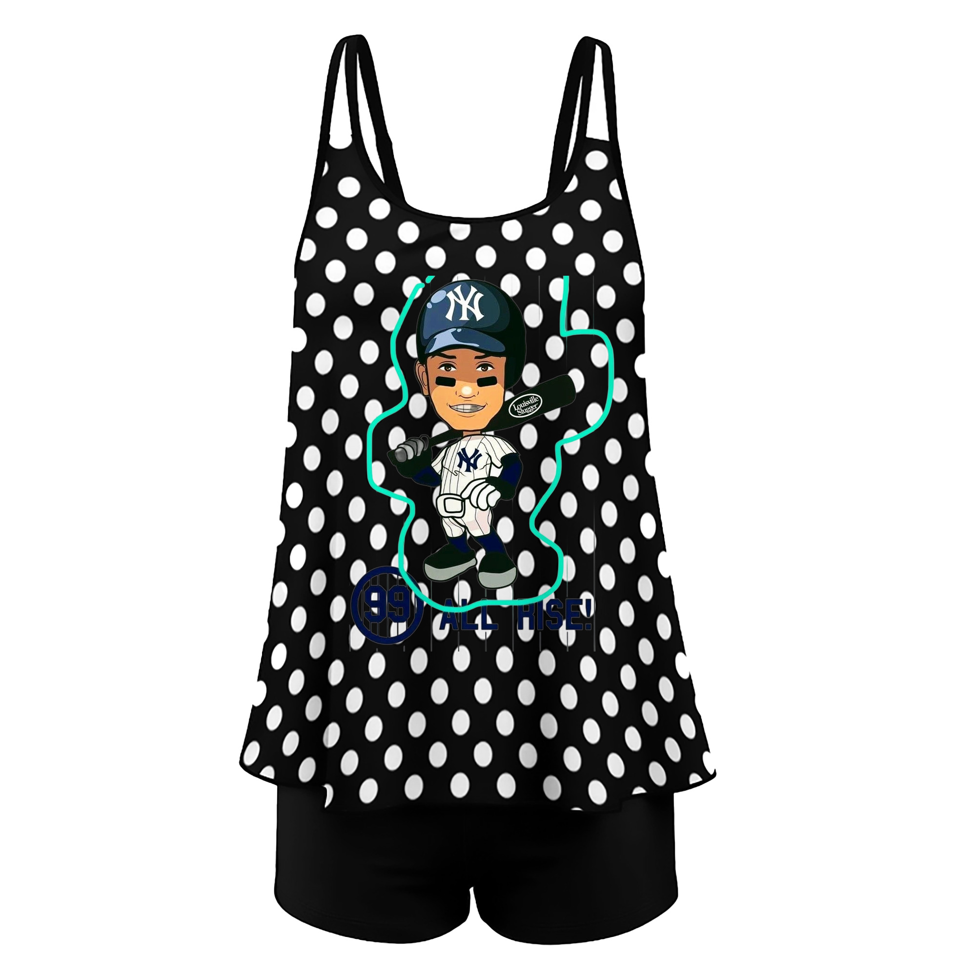 Aaron Judge 99 All Rise Cartoon Women’s Heat Transfer Printed Two-Piece Swimsuit Set – Sexy Double Strap Bandeau Top & Boyshort Bottoms, Soft Nylon-Spandex, Perfect for Beach, Pool & Vacation