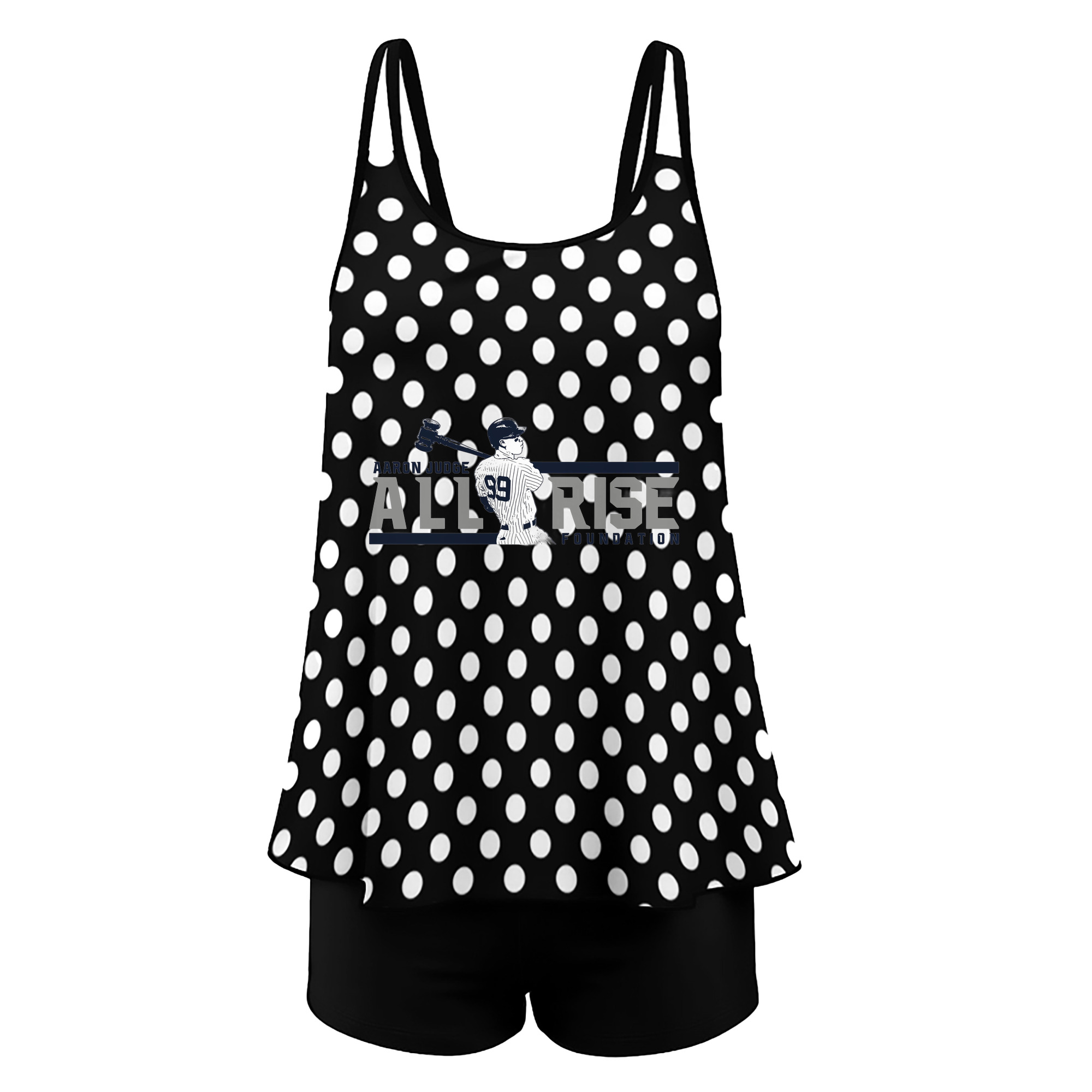 Aaron Judge All Rise Foundation Logo Women’s Heat Transfer Printed Two-Piece Swimsuit Set – Sexy Double Strap Bandeau Top & Boyshort Bottoms, Soft Nylon-Spandex, Perfect for Beach, Pool & Vacation