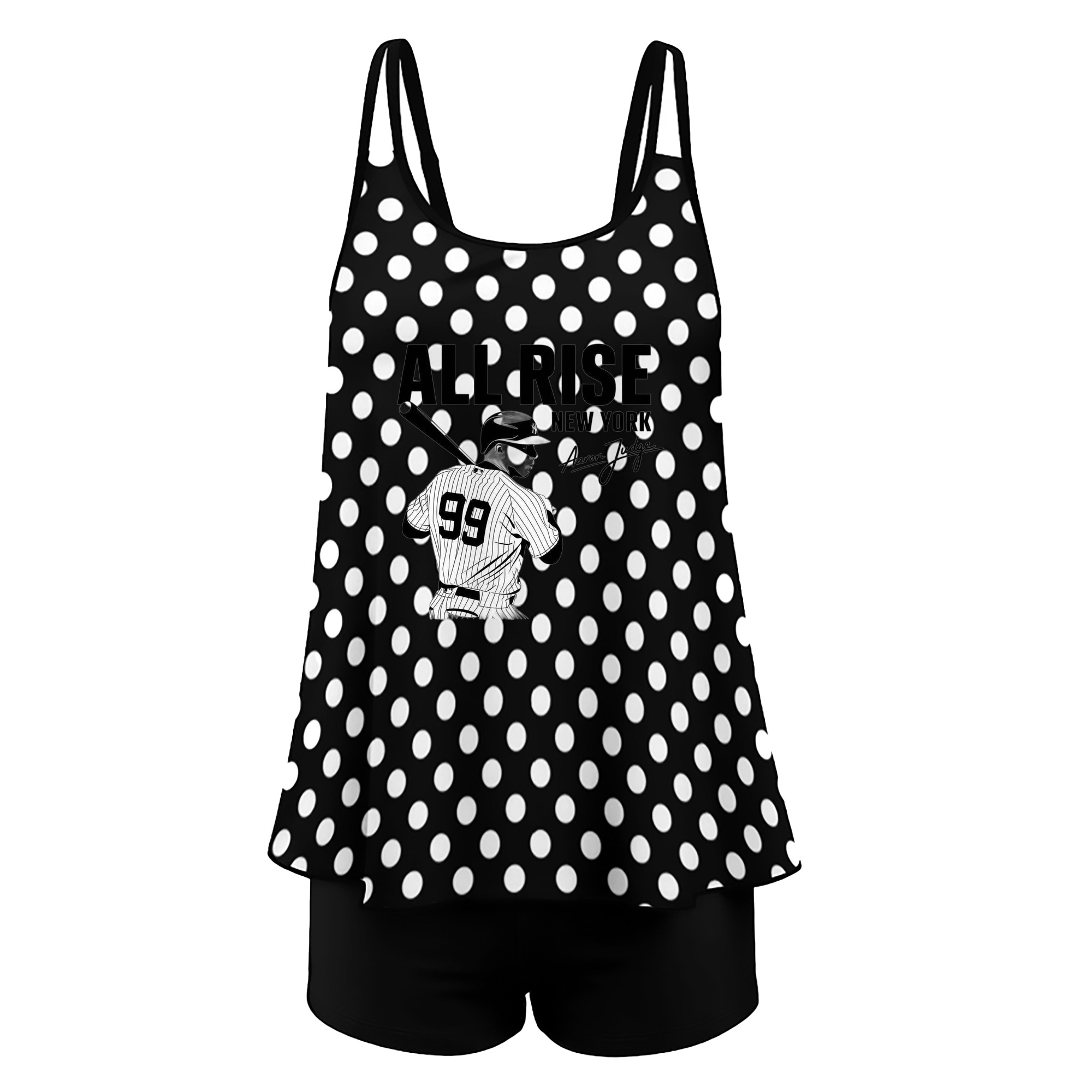 All Rise New York Aaron Judge 99 Women’s Heat Transfer Printed Two-Piece Swimsuit Set – Sexy Double Strap Bandeau Top & Boyshort Bottoms, Soft Nylon-Spandex, Perfect for Beach, Pool & Vacation