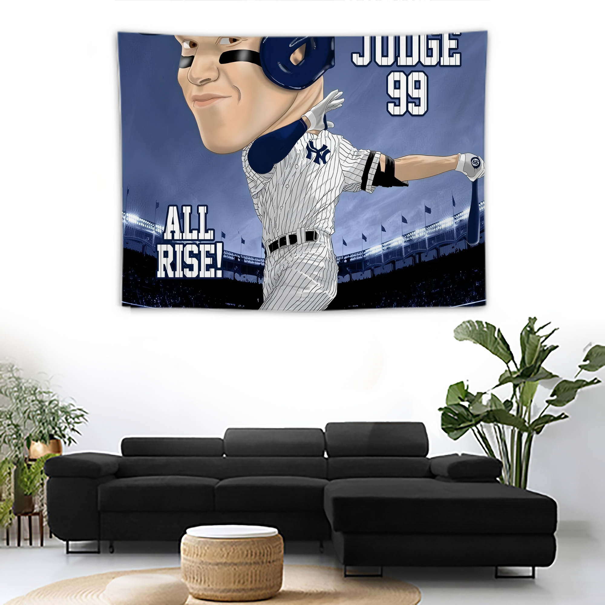 Aaron Judge 99 All Rise Cartoon Wall Tapestry For Bedroom Aesthetic – Boho Style Polyester Fabric Wall Hanging With Hooks – 60 X 90 Inch Large Size, Lightweight, Durable, Easy To Hang