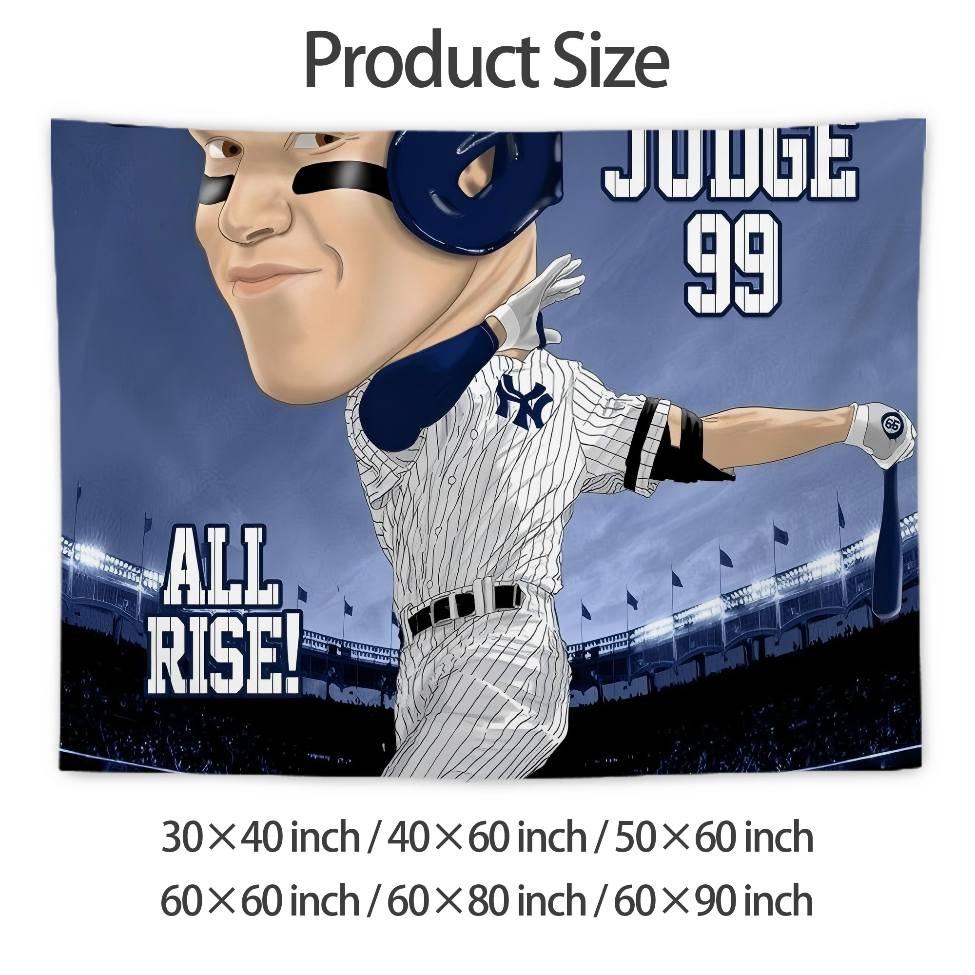 Aaron Judge 99 All Rise Cartoon Wall Tapestry For Bedroom Aesthetic – Boho Style Polyester Fabric Wall Hanging With Hooks – 60 X 90 Inch Large Size, Lightweight, Durable, Easy To Hang