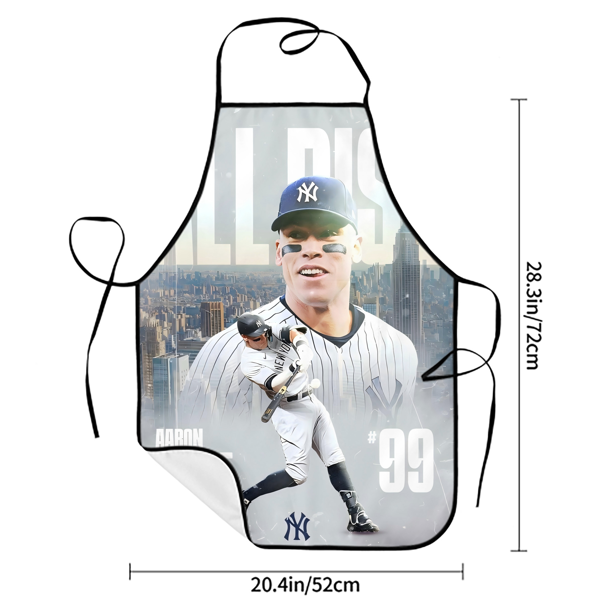 Aaron Judge 99 All Rise Stain-Resistant Polyester Apron With Pocket – Full Print, Waterproof, Anti-Wrinkle, Anti-Pilling – Ideal For Kitchen, BBQ, Restaurant, Salon & More