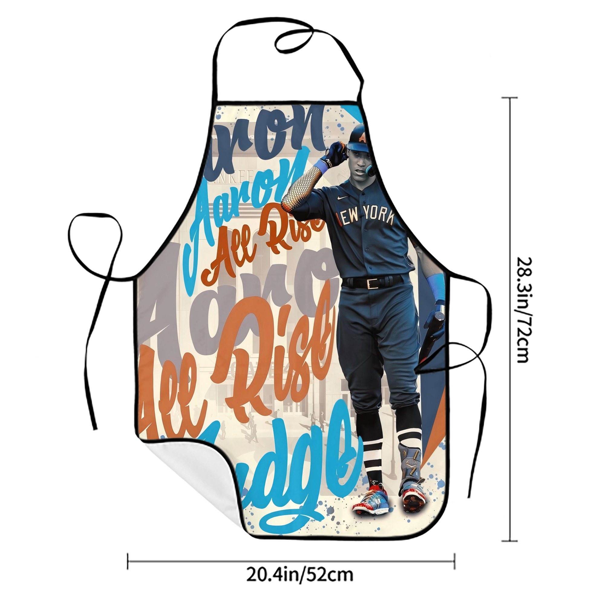Aaron Judge 99 All Rise Stain-Resistant Polyester Apron With Pocket – Full Print, Waterproof, Anti-Wrinkle, Anti-Pilling – Ideal For Kitchen, BBQ, Restaurant, Salon & More