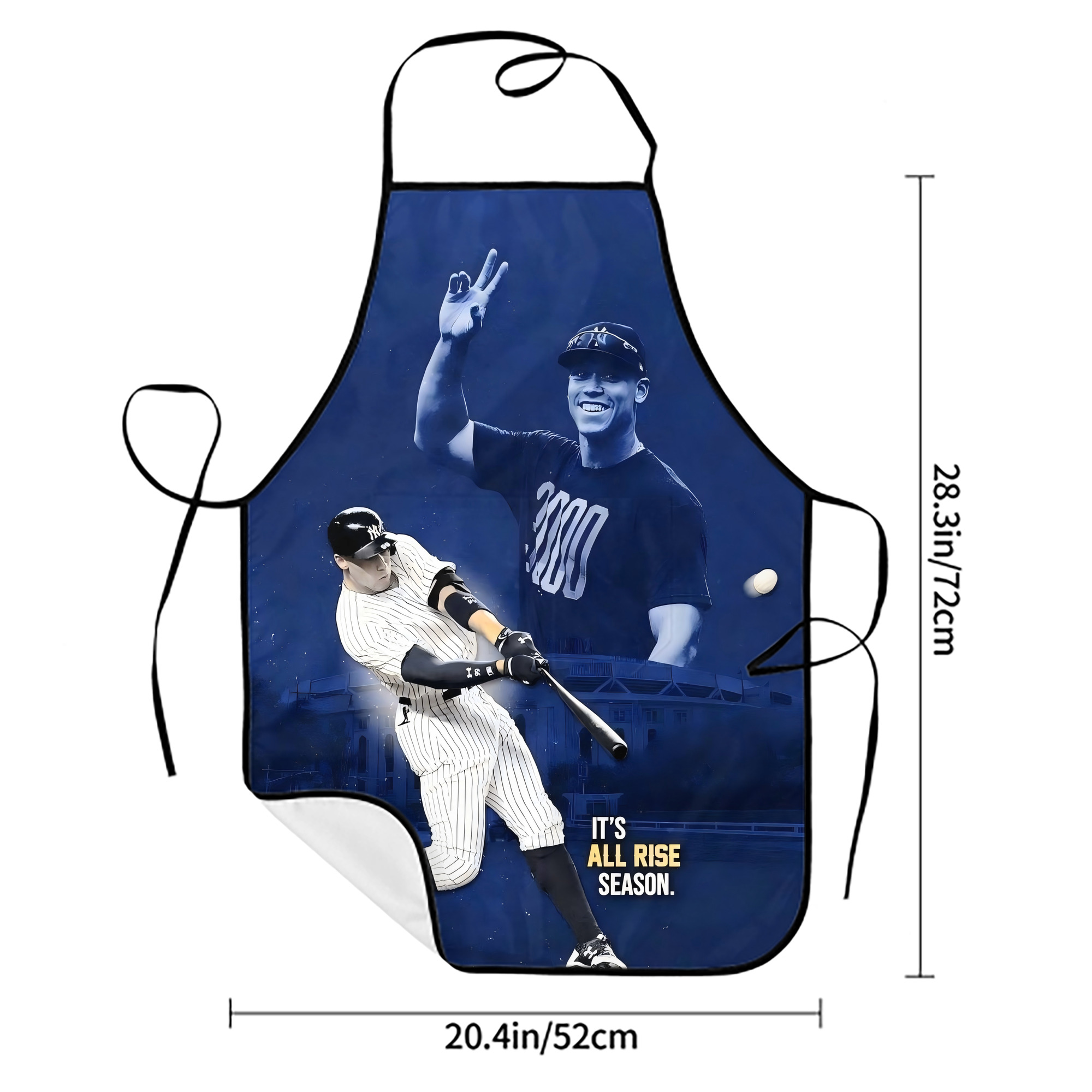 Aaron Judge It‘s All Rise Season Stain-Resistant Polyester Apron With Pocket – Full Print, Waterproof, Anti-Wrinkle, Anti-Pilling – Ideal For Kitchen, BBQ, Restaurant, Salon & More