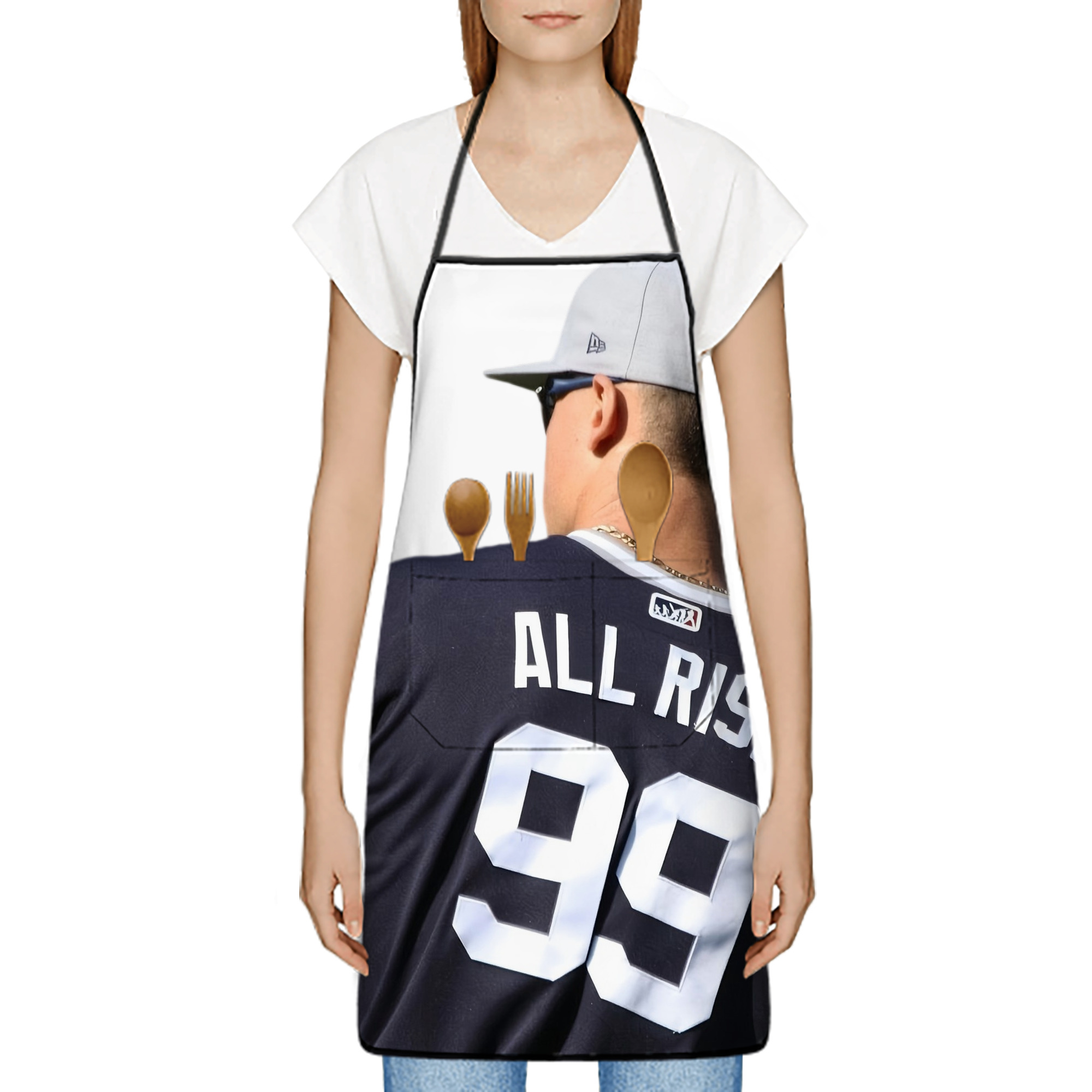 Aaron Judge 99 All Rise Stain-Resistant Polyester Apron With Pocket – Full Print, Waterproof, Anti-Wrinkle, Anti-Pilling – Ideal For Kitchen, BBQ, Restaurant, Salon & More