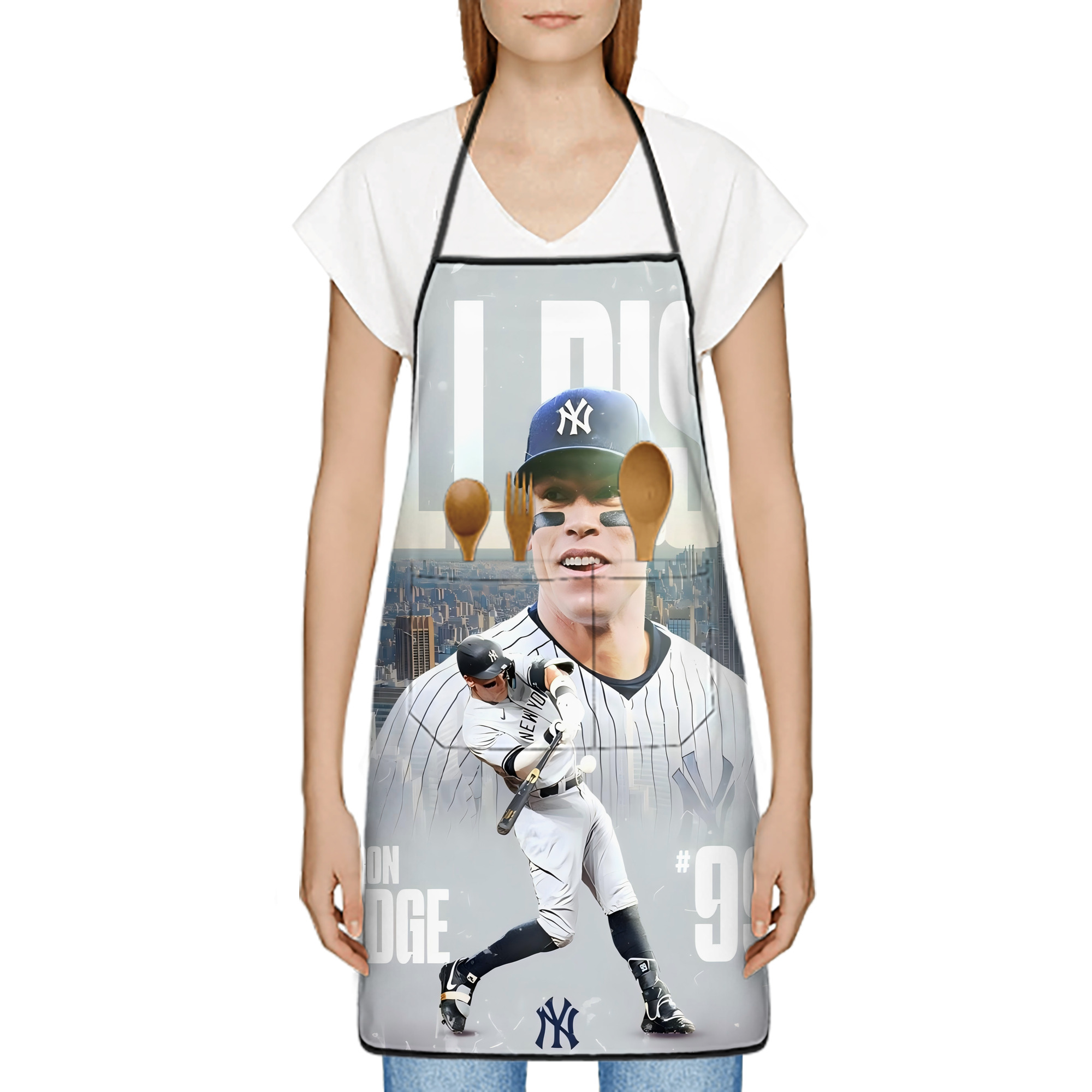 Aaron Judge 99 All Rise Stain-Resistant Polyester Apron With Pocket – Full Print, Waterproof, Anti-Wrinkle, Anti-Pilling – Ideal For Kitchen, BBQ, Restaurant, Salon & More