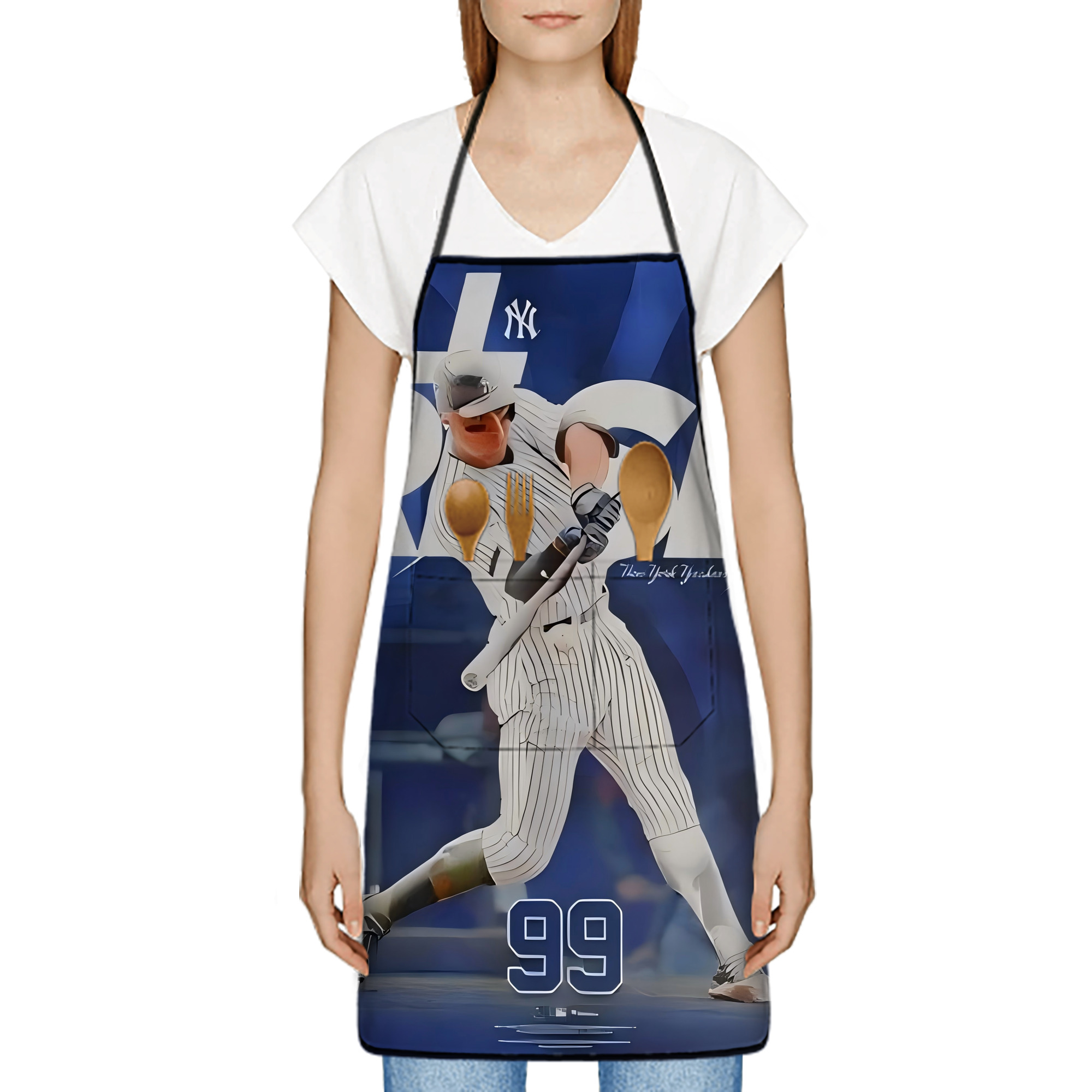 Aaron Judge 99 All Rise Stain-Resistant Polyester Apron With Pocket – Full Print, Waterproof, Anti-Wrinkle, Anti-Pilling – Ideal For Kitchen, BBQ, Restaurant, Salon & More