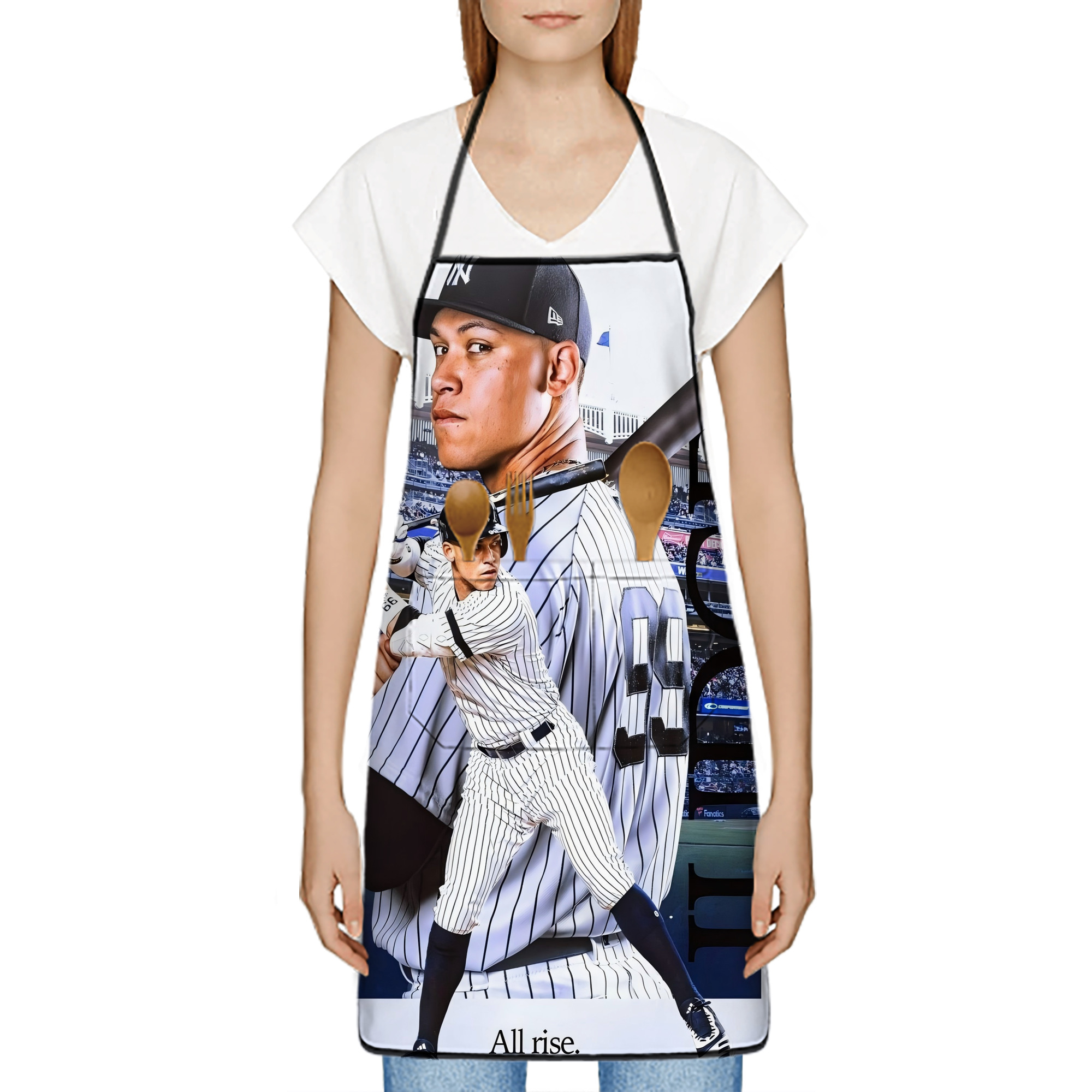 Aaron Judge 99 All Rise Stain-Resistant Polyester Apron With Pocket – Full Print, Waterproof, Anti-Wrinkle, Anti-Pilling – Ideal For Kitchen, BBQ, Restaurant, Salon & More