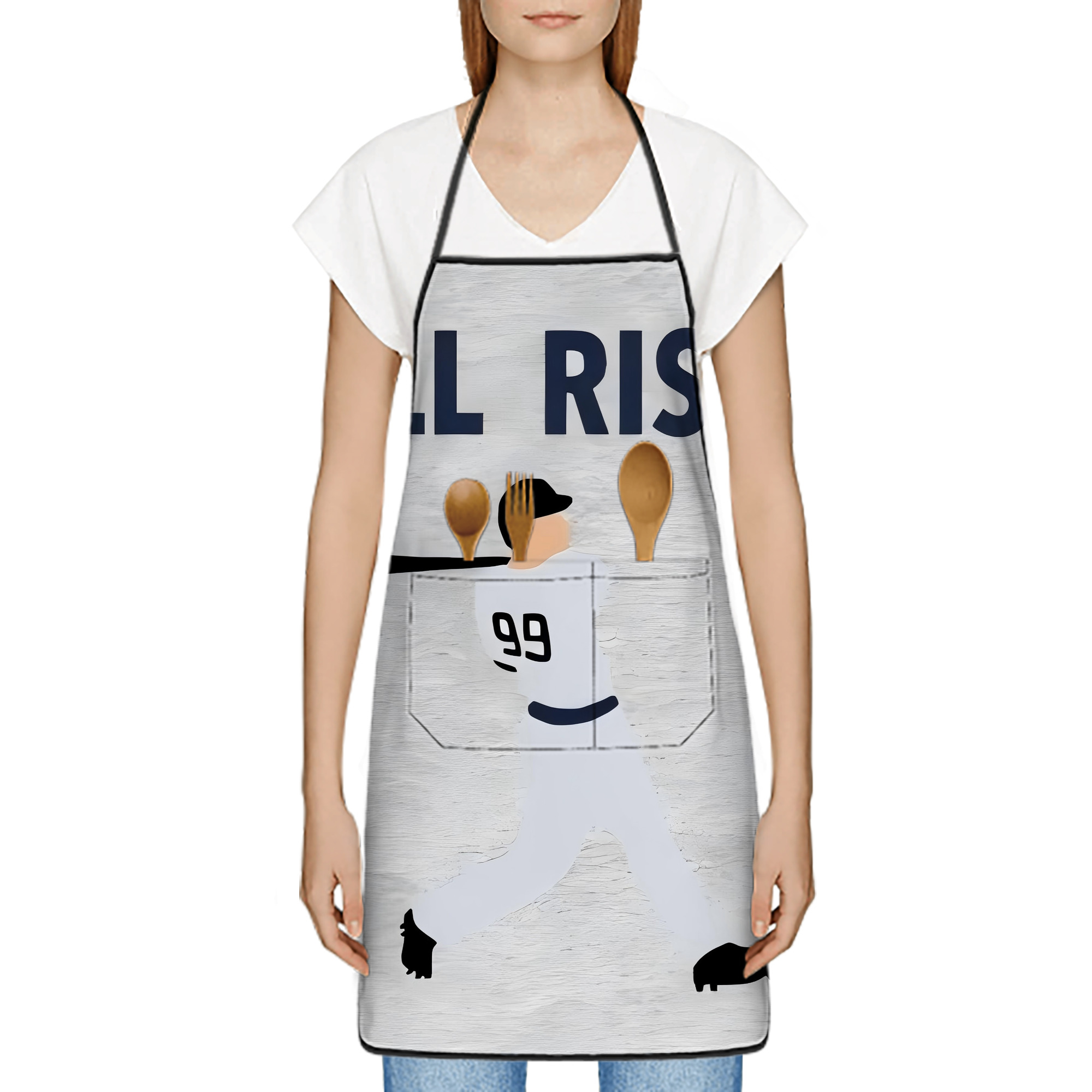 Aaron Judge 99 All Rise Stain-Resistant Polyester Apron With Pocket – Full Print, Waterproof, Anti-Wrinkle, Anti-Pilling – Ideal For Kitchen, BBQ, Restaurant, Salon & More