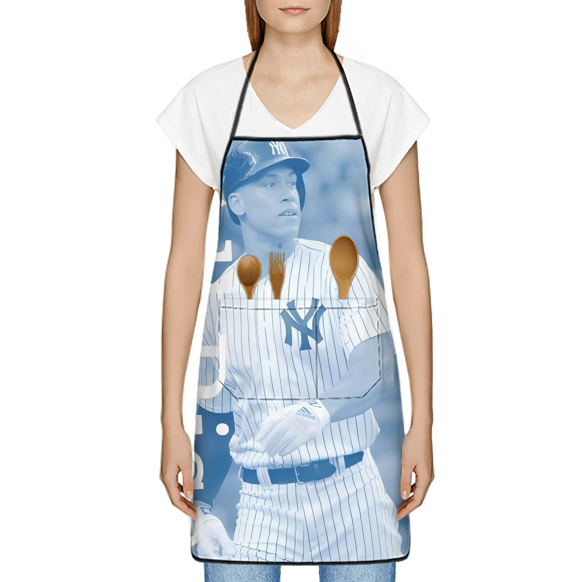 Aaron Judge 99 All Rise Stain-Resistant Polyester Apron With Pocket – Full Print, Waterproof, Anti-Wrinkle, Anti-Pilling – Ideal For Kitchen, BBQ, Restaurant, Salon & More