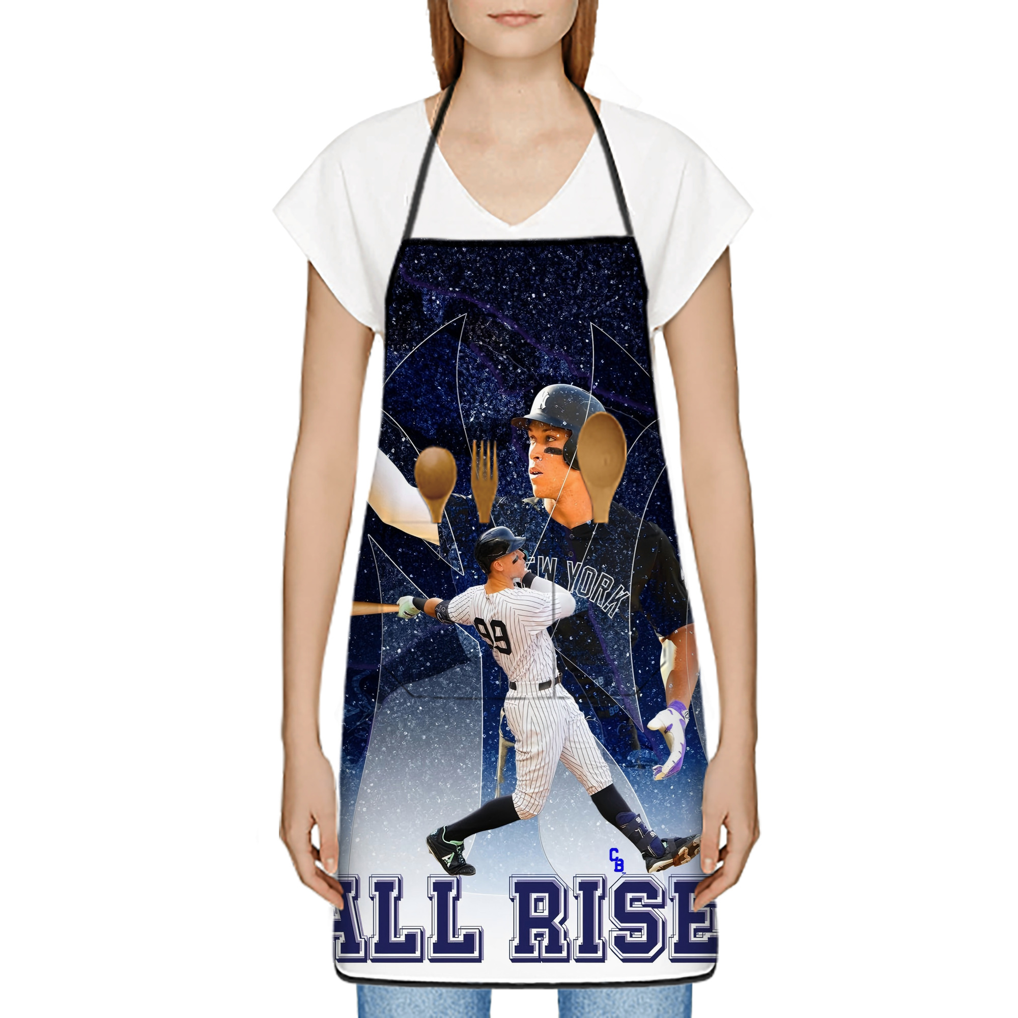 Aaron Judge 99 All Rise Stain-Resistant Polyester Apron With Pocket – Full Print, Waterproof, Anti-Wrinkle, Anti-Pilling – Ideal For Kitchen, BBQ, Restaurant, Salon & More