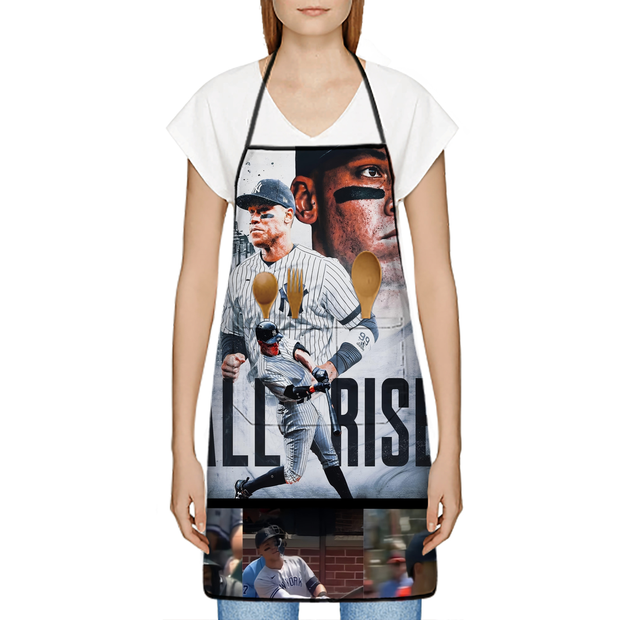 Aaron Judge 99 All Rise Stain-Resistant Polyester Apron With Pocket – Full Print, Waterproof, Anti-Wrinkle, Anti-Pilling – Ideal For Kitchen, BBQ, Restaurant, Salon & More