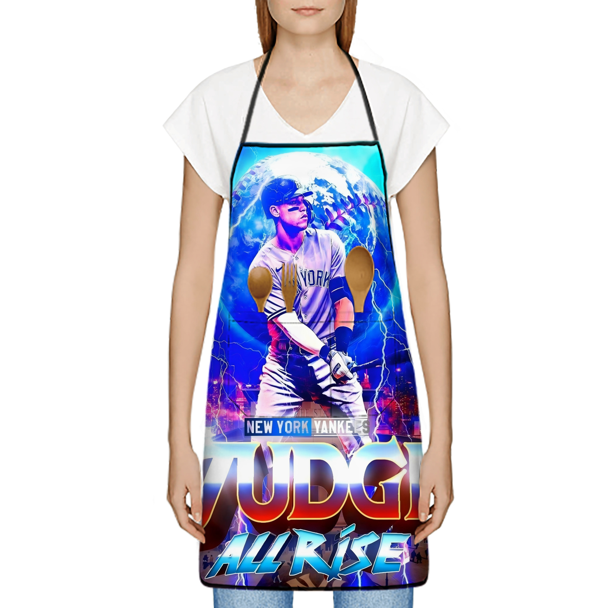 Aaron Judge 99 All Rise Stain-Resistant Polyester Apron With Pocket – Full Print, Waterproof, Anti-Wrinkle, Anti-Pilling – Ideal For Kitchen, BBQ, Restaurant, Salon & More