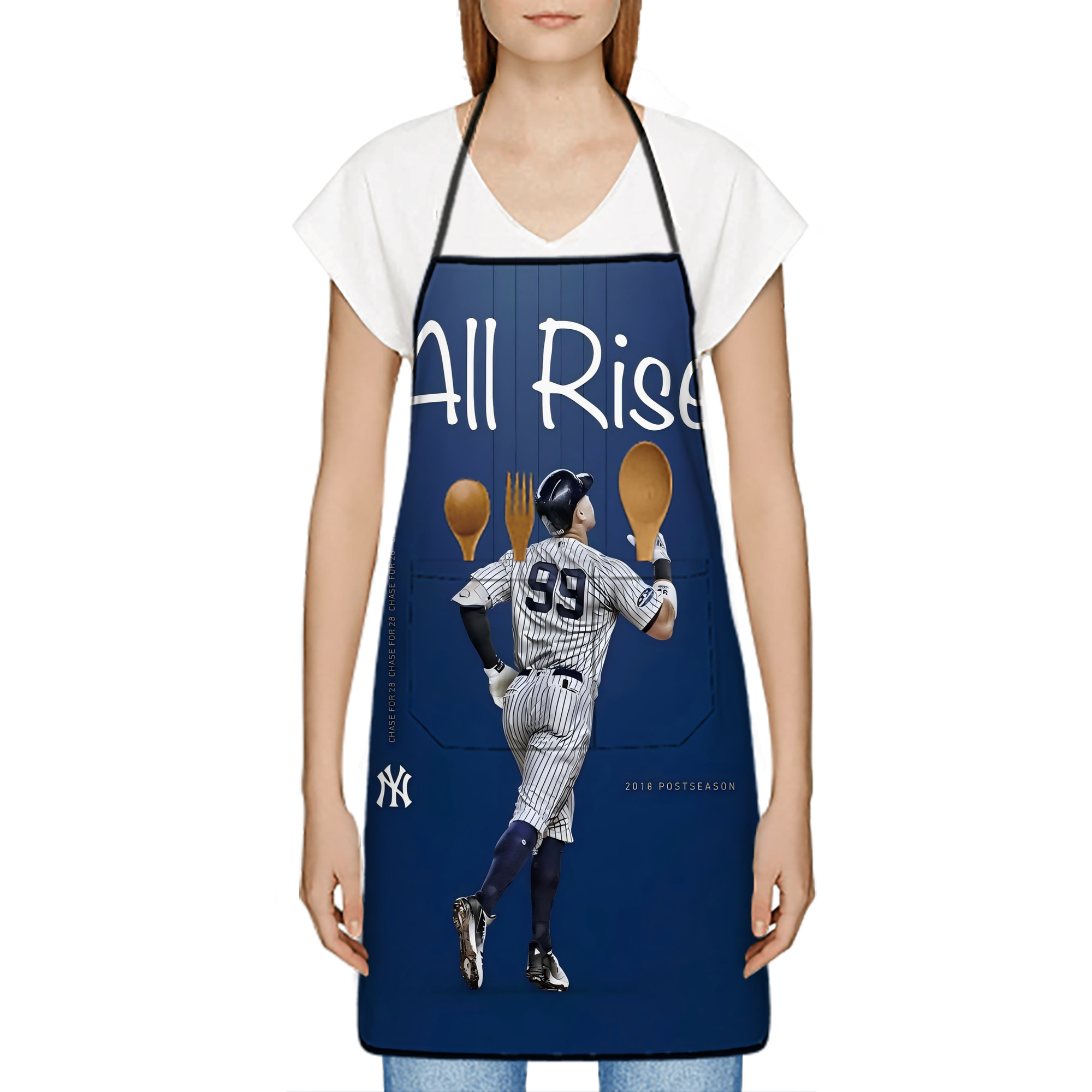 Aaron Judge 99 All Rise Stain-Resistant Polyester Apron With Pocket – Full Print, Waterproof, Anti-Wrinkle, Anti-Pilling – Ideal For Kitchen, BBQ, Restaurant, Salon & More