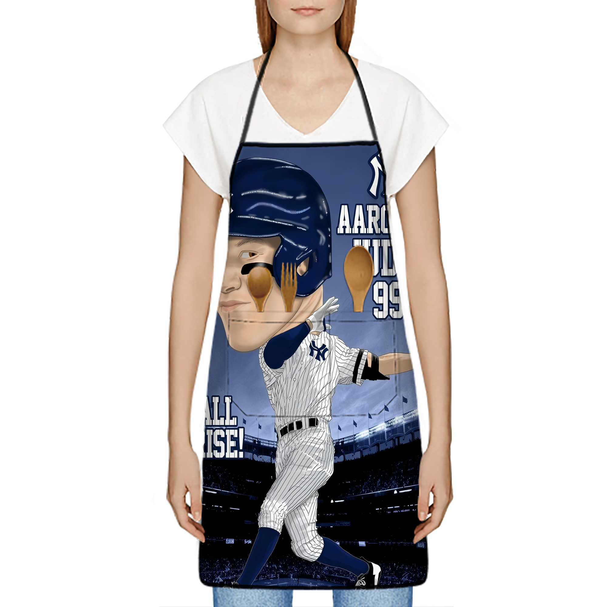 Aaron Judge 99 All Rise Cartoon Stain-Resistant Polyester Apron With Pocket – Full Print, Waterproof, Anti-Wrinkle, Anti-Pilling – Ideal For Kitchen, BBQ, Restaurant, Salon & More