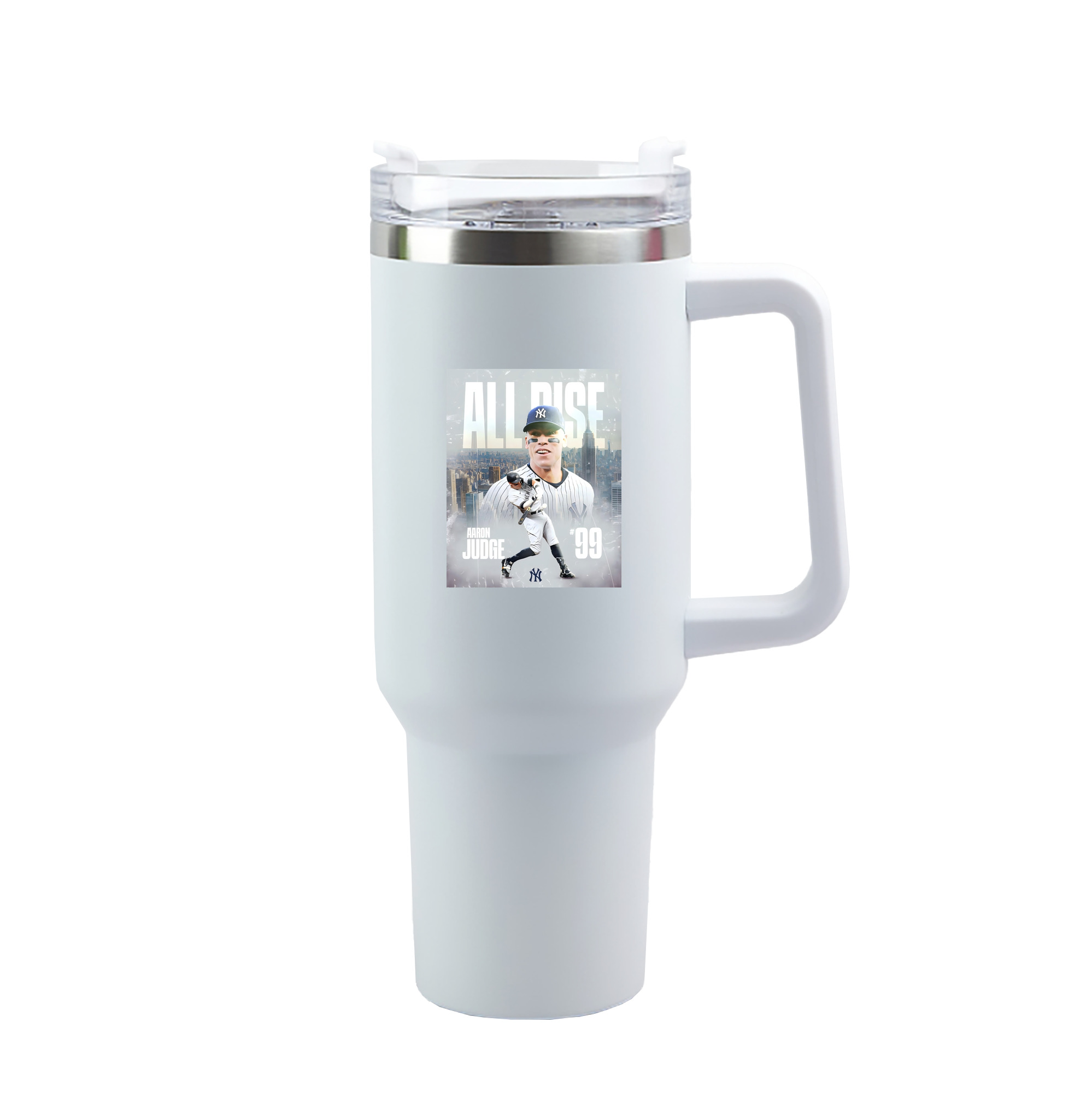 Aaron Judge 99 All Rise 40oz Handle Car Tumbler – Durable Stainless Steel Travel Mug With UV Print – Double Wall Insulated, Fits Most Car Cup Holders