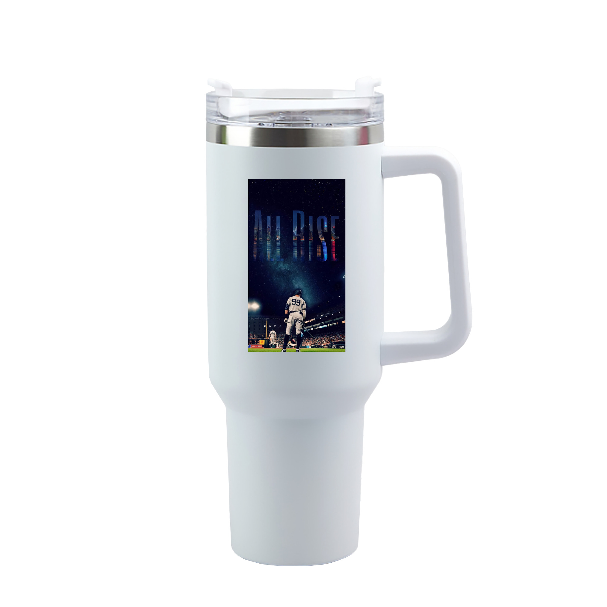 Aaron Judge 99 All Rise 40oz Handle Car Tumbler – Durable Stainless Steel Travel Mug With UV Print – Double Wall Insulated, Fits Most Car Cup Holders