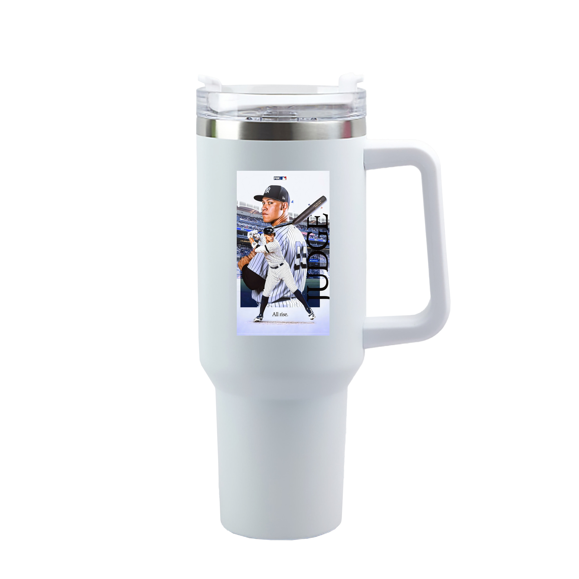Aaron Judge 99 All Rise 40oz Handle Car Tumbler – Durable Stainless Steel Travel Mug With UV Print – Double Wall Insulated, Fits Most Car Cup Holders