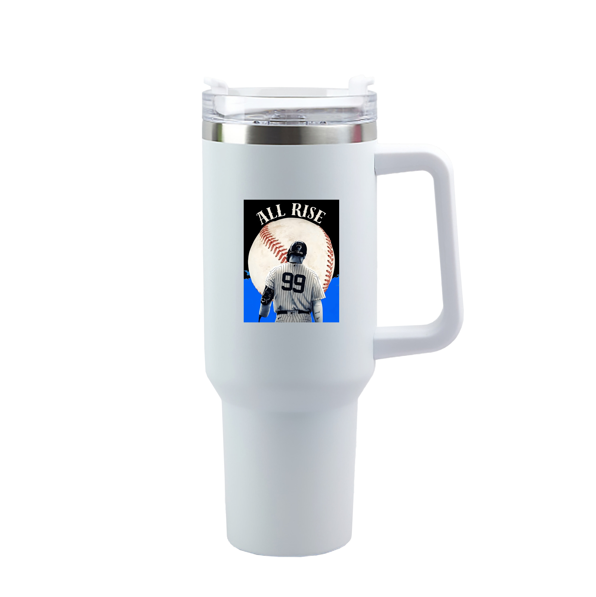 Aaron Judge 99 All Rise 40oz Handle Car Tumbler – Durable Stainless Steel Travel Mug With UV Print – Double Wall Insulated, Fits Most Car Cup Holders