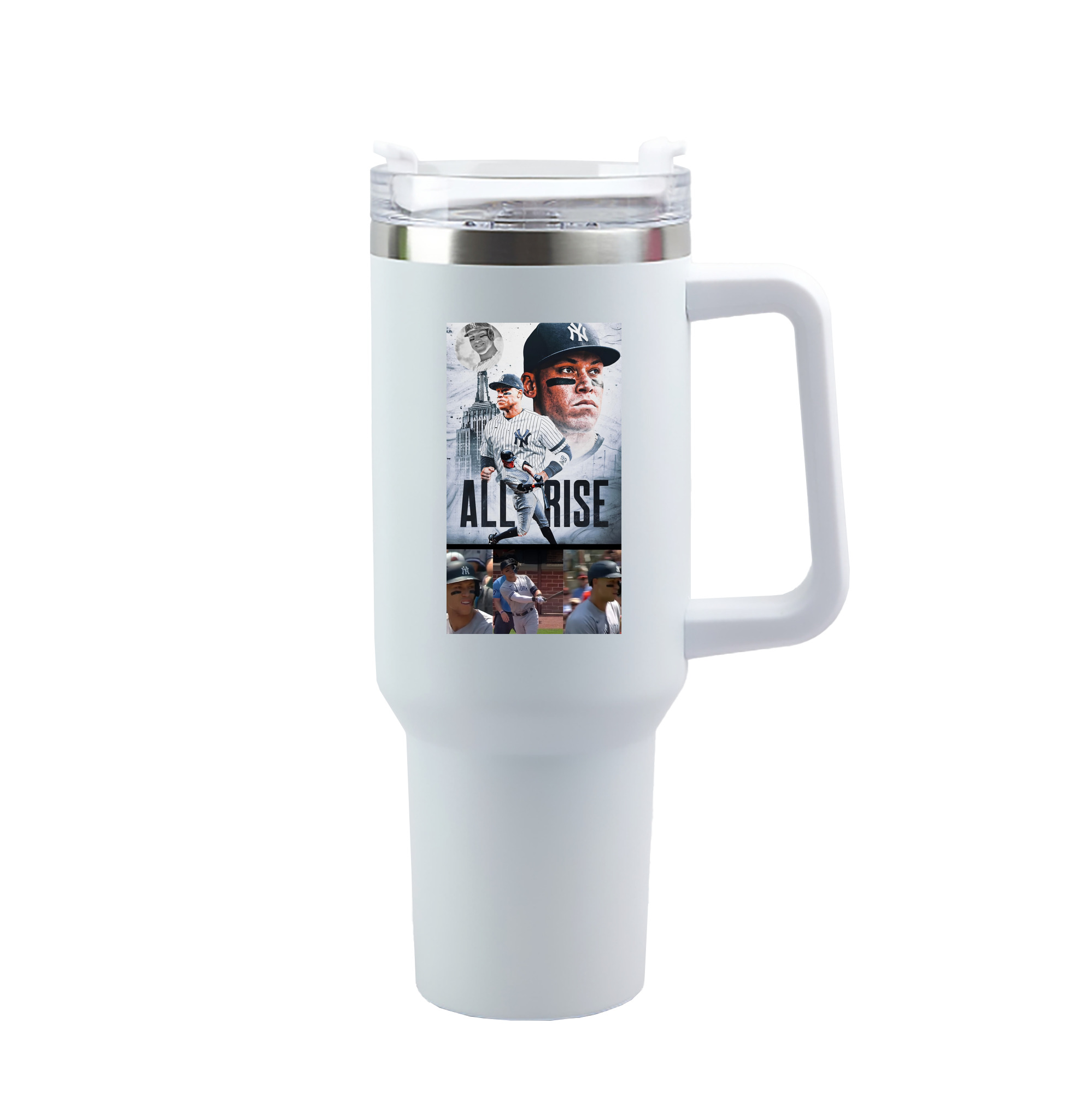 Aaron Judge 99 All Rise 40oz Handle Car Tumbler – Durable Stainless Steel Travel Mug With UV Print – Double Wall Insulated, Fits Most Car Cup Holders