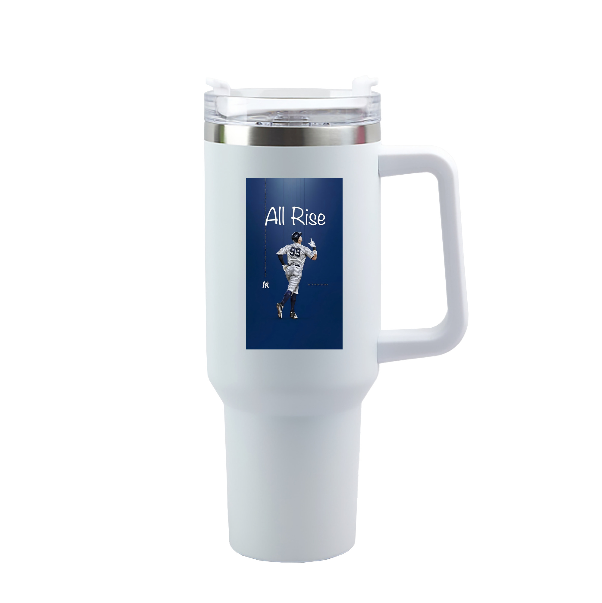 Aaron Judge 99 All Rise 40oz Handle Car Tumbler – Durable Stainless Steel Travel Mug With UV Print – Double Wall Insulated, Fits Most Car Cup Holders