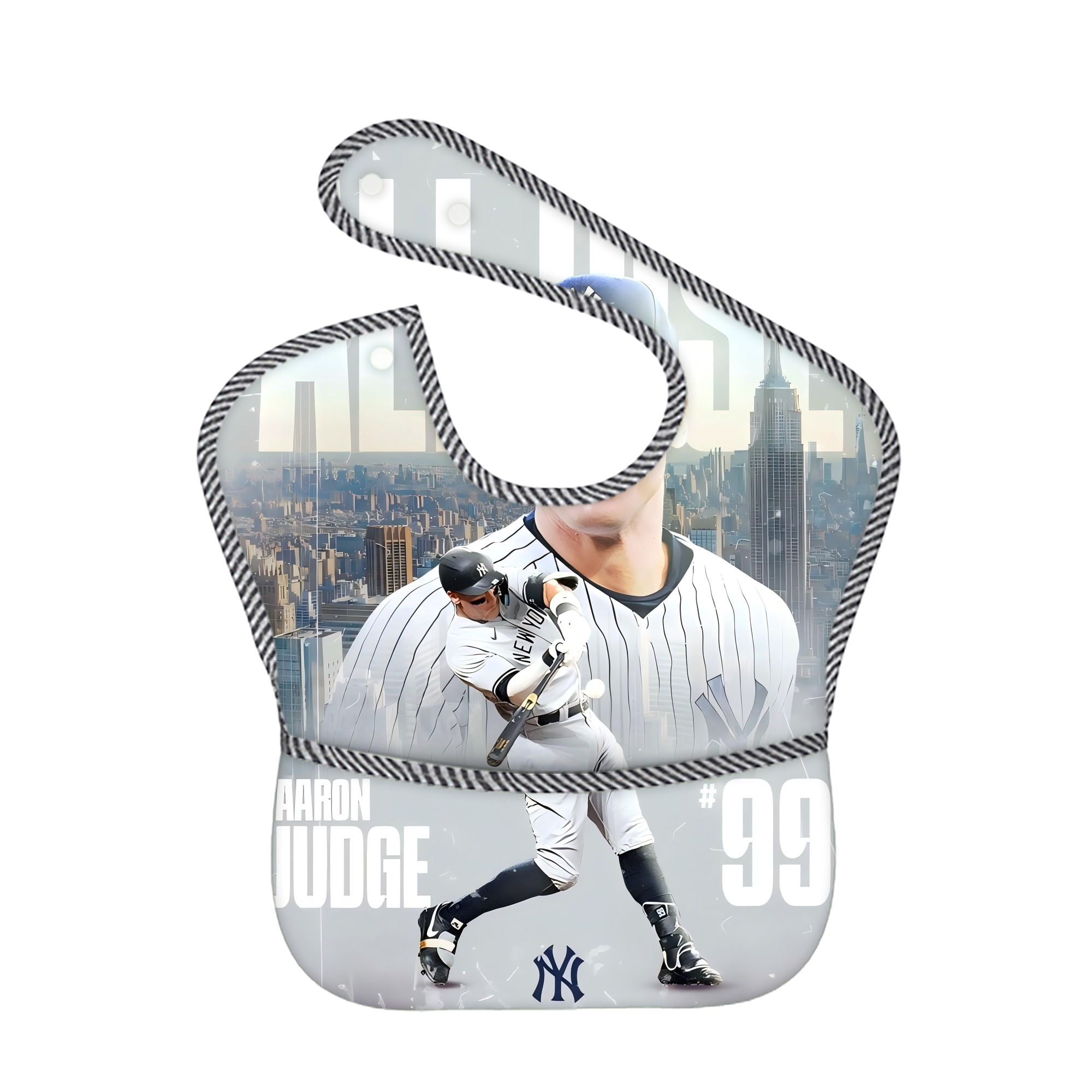 Aaron Judge 99 All Rise Adjustable Waterproof Toddler Bib – Full-Print Durable Polyester – Foldable Crumb Pocket – Easy Snap Closure – Soft