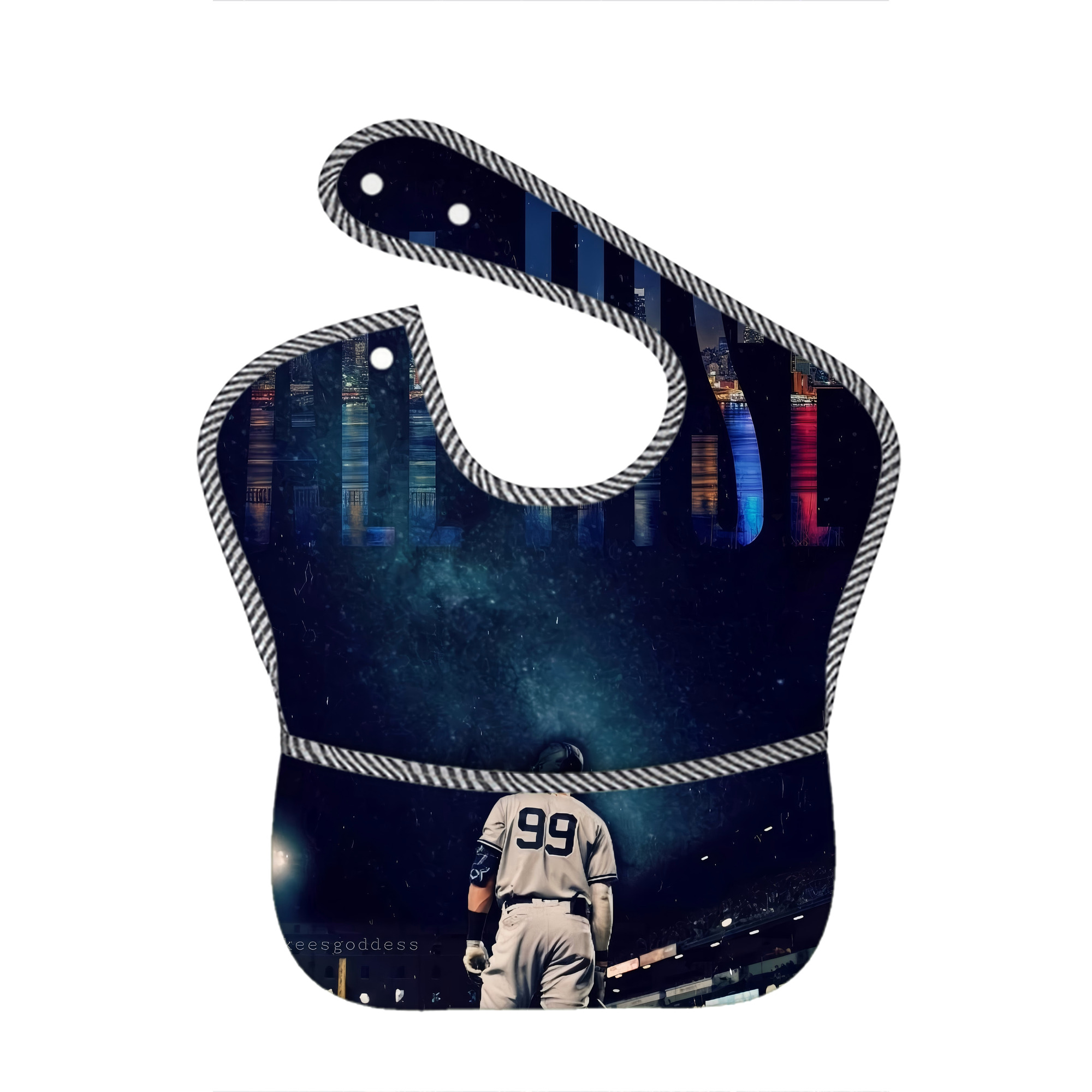 Aaron Judge 99 All Rise Adjustable Waterproof Toddler Bib – Full-Print Durable Polyester – Foldable Crumb Pocket – Easy Snap Closure – Soft