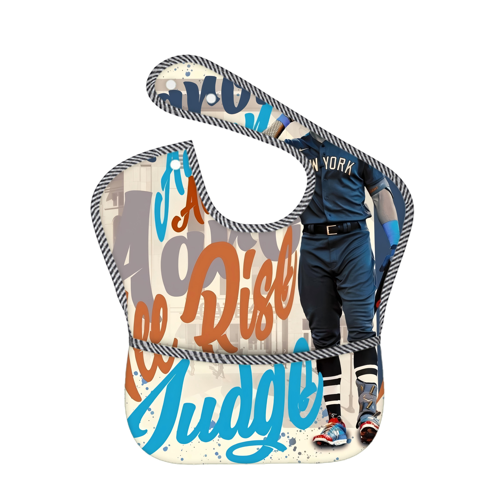 Aaron Judge 99 All Rise Adjustable Waterproof Toddler Bib – Full-Print Durable Polyester – Foldable Crumb Pocket – Easy Snap Closure – Soft