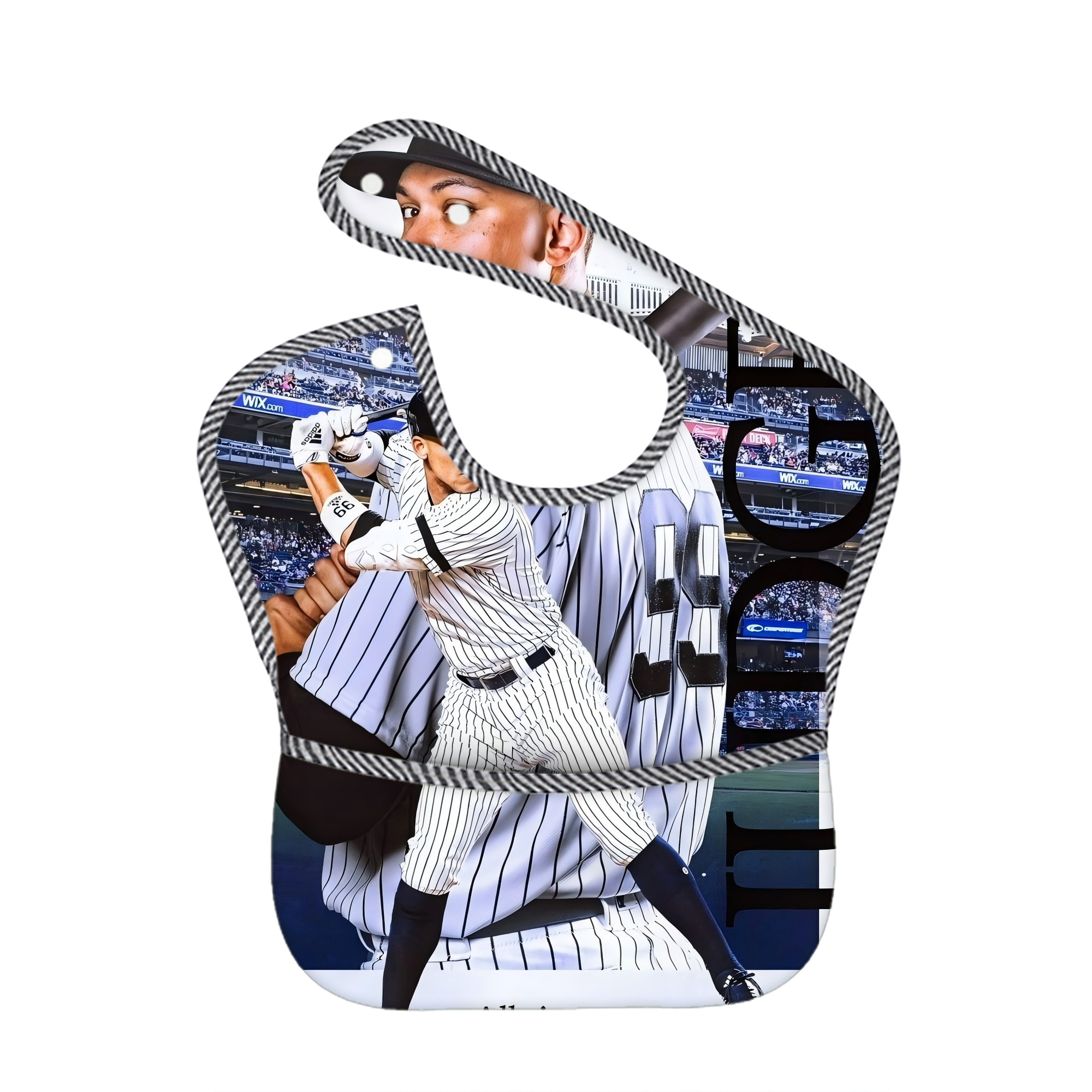 Aaron Judge 99 All Rise Adjustable Waterproof Toddler Bib – Full-Print Durable Polyester – Foldable Crumb Pocket – Easy Snap Closure – Soft
