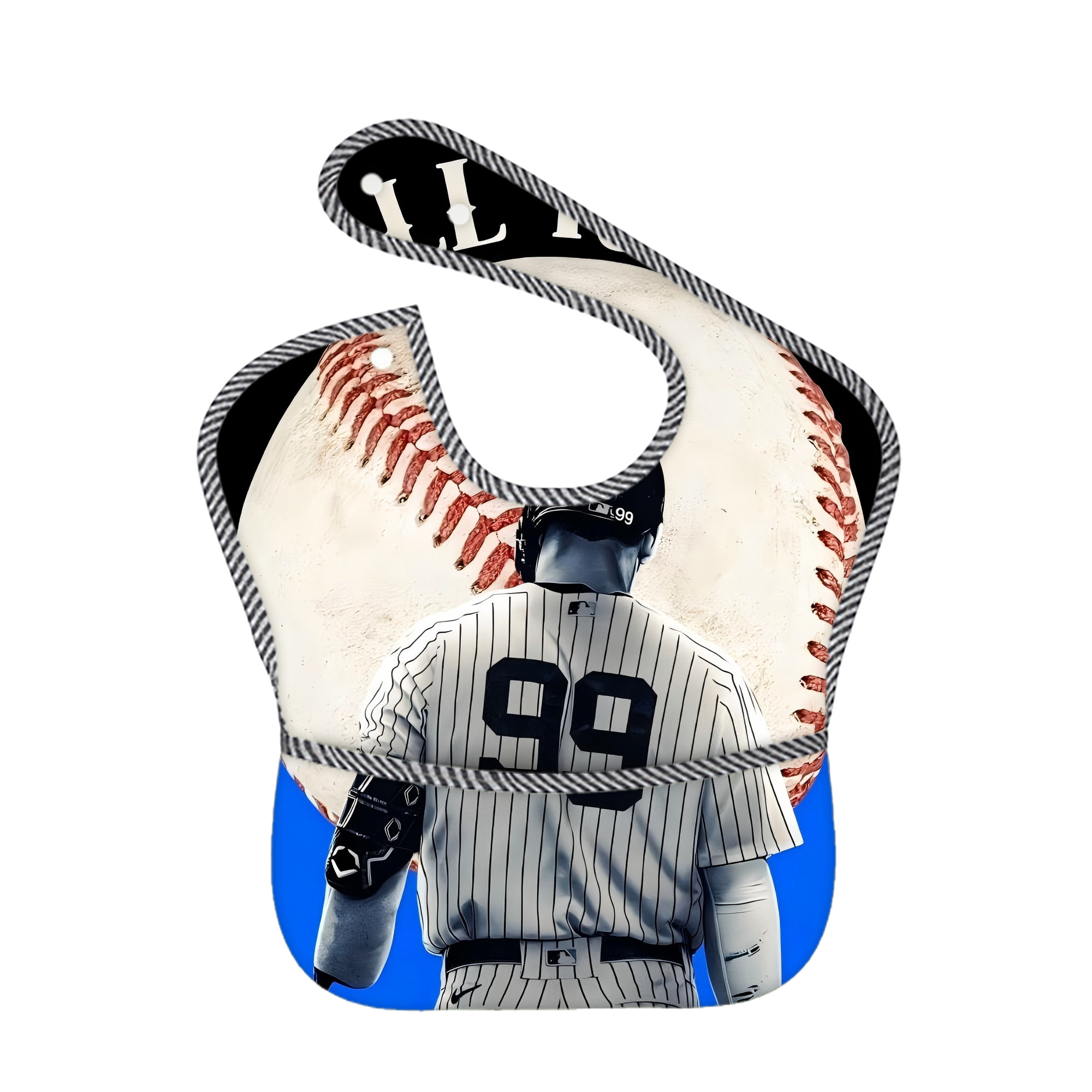 Aaron Judge 99 All Rise Adjustable Waterproof Toddler Bib – Full-Print Durable Polyester – Foldable Crumb Pocket – Easy Snap Closure – Soft